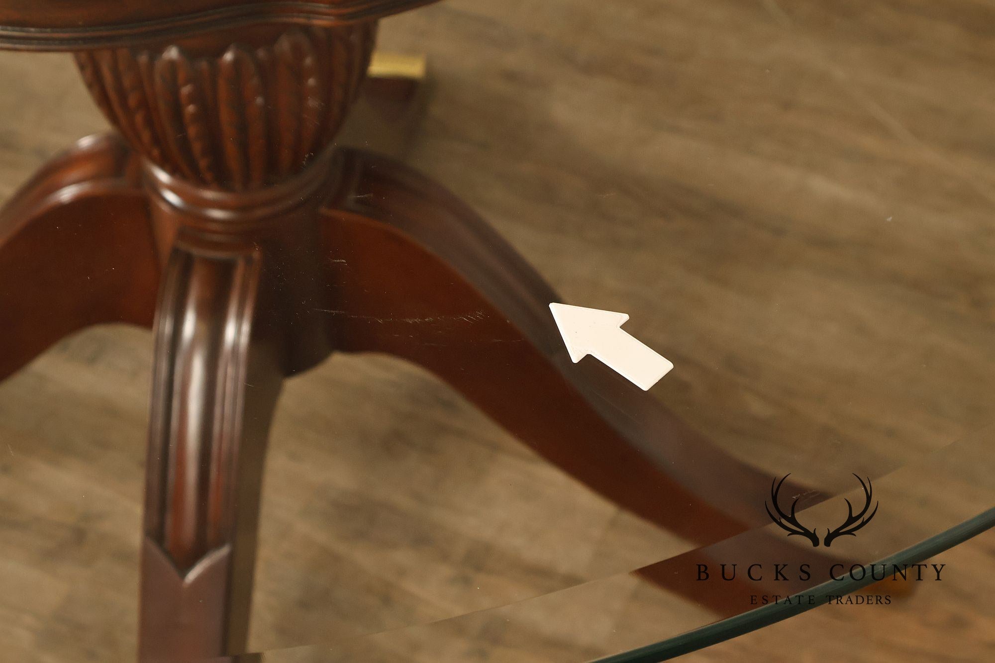 Lexington Furniture Round Glass Top Carved Mahogany Pedestal Table with Center Medallion
