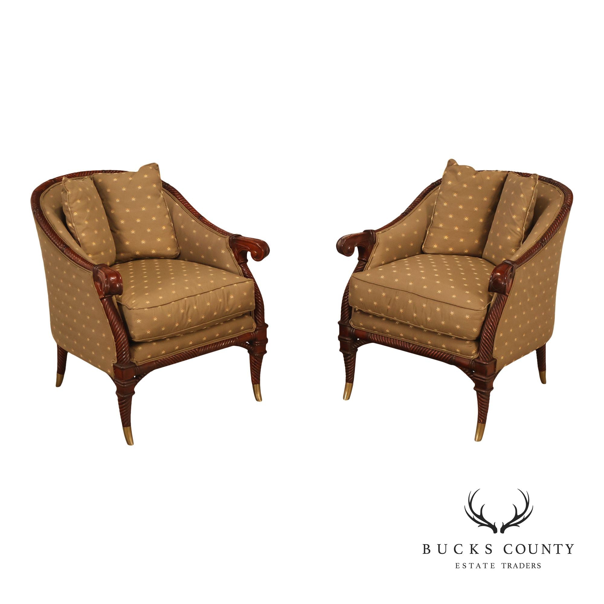 Highland House For Harrods Pair Of Mahogany Neoclassical Lounge Chairs