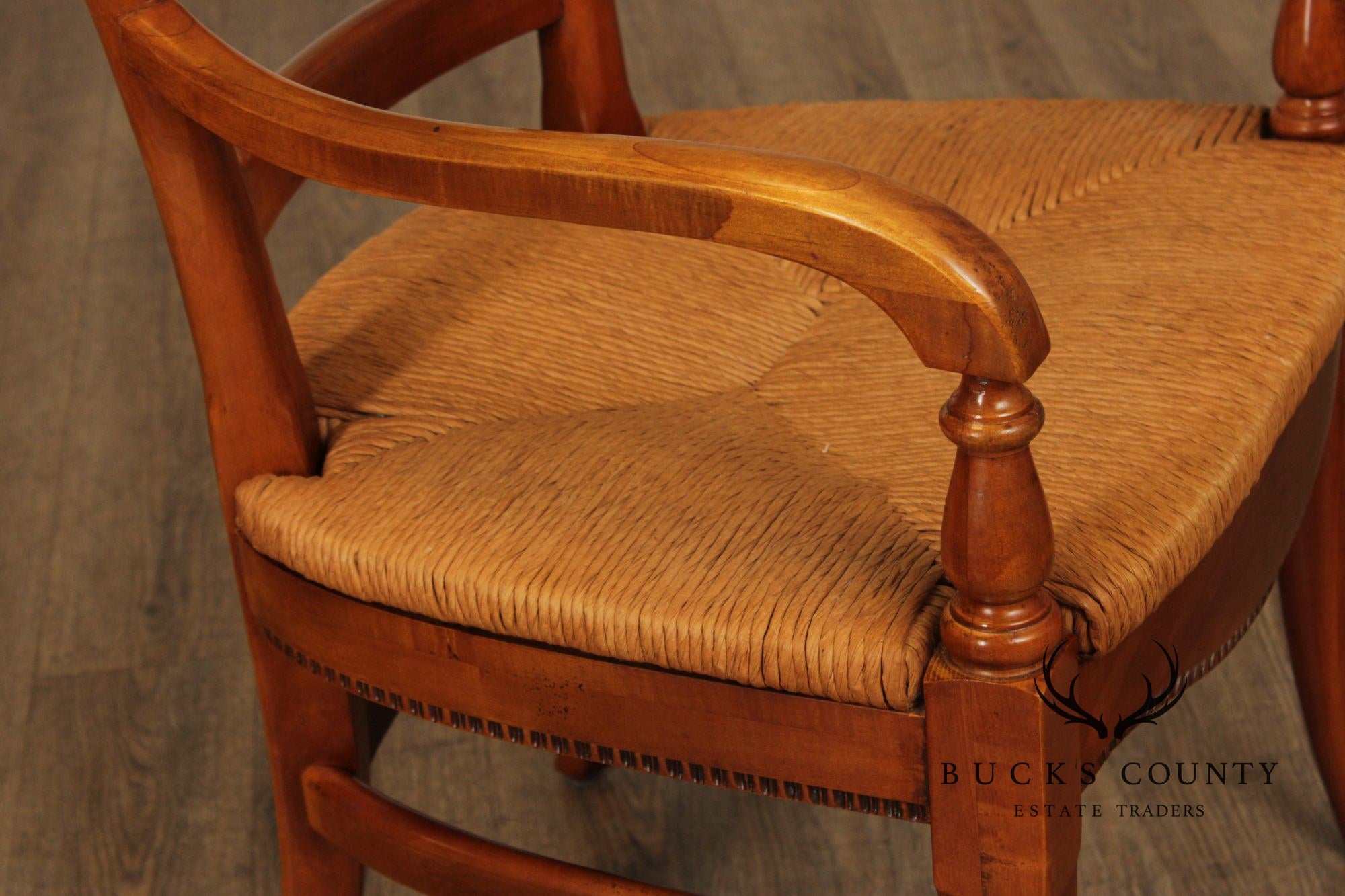 Federal Style Set of Four Eagle-Carved Rush Seat Dining Chairs