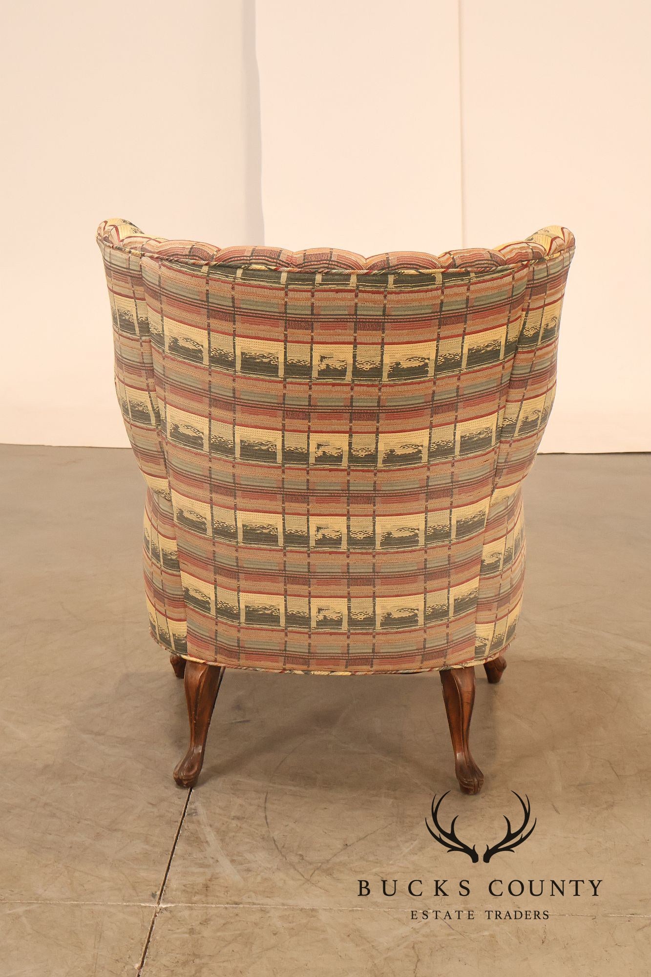 Vintage Channel Back Carved Frame Wingback Armchair