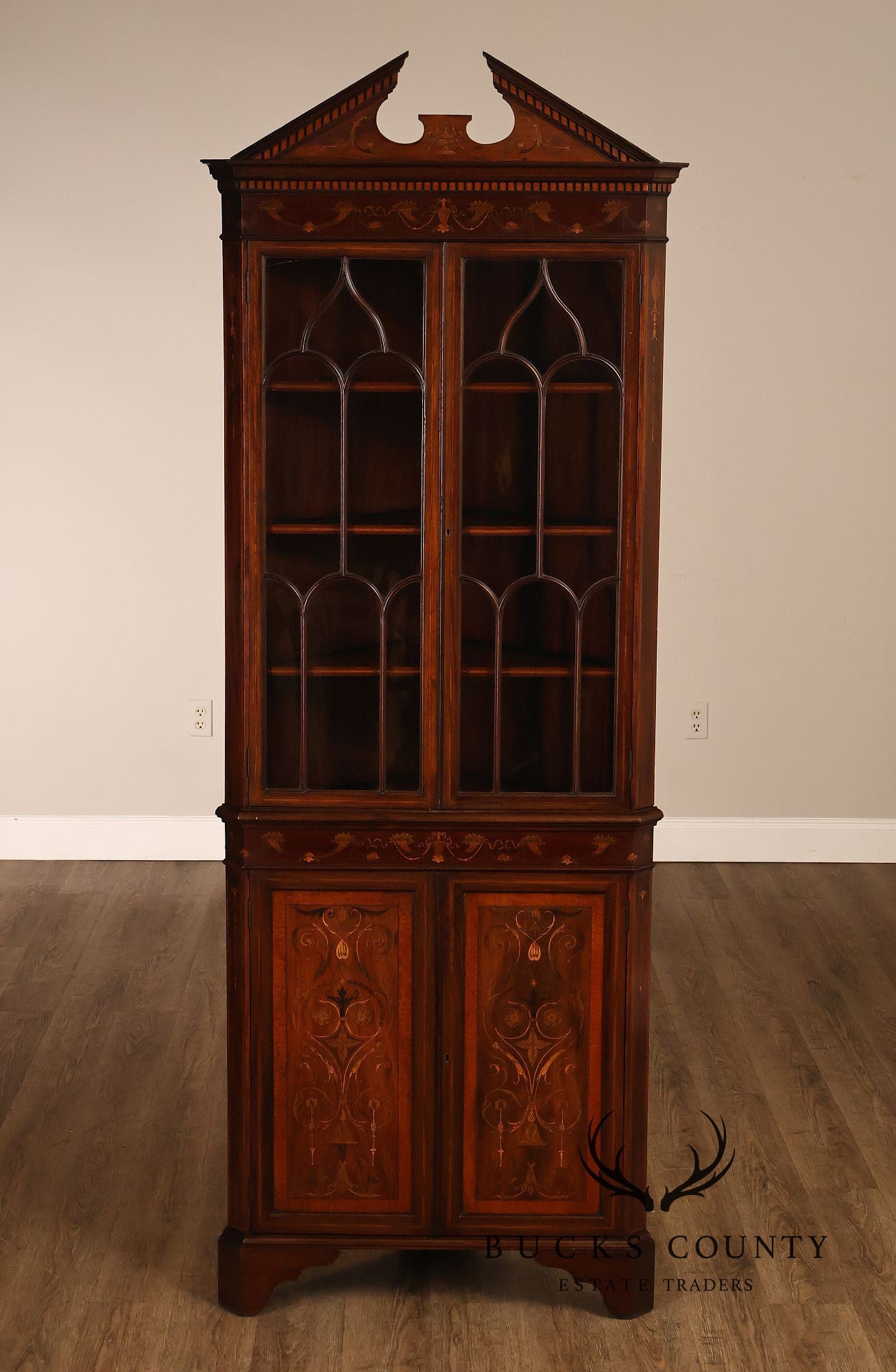 Antique Edwardian Inlaid Mahogany Corner Cabinet