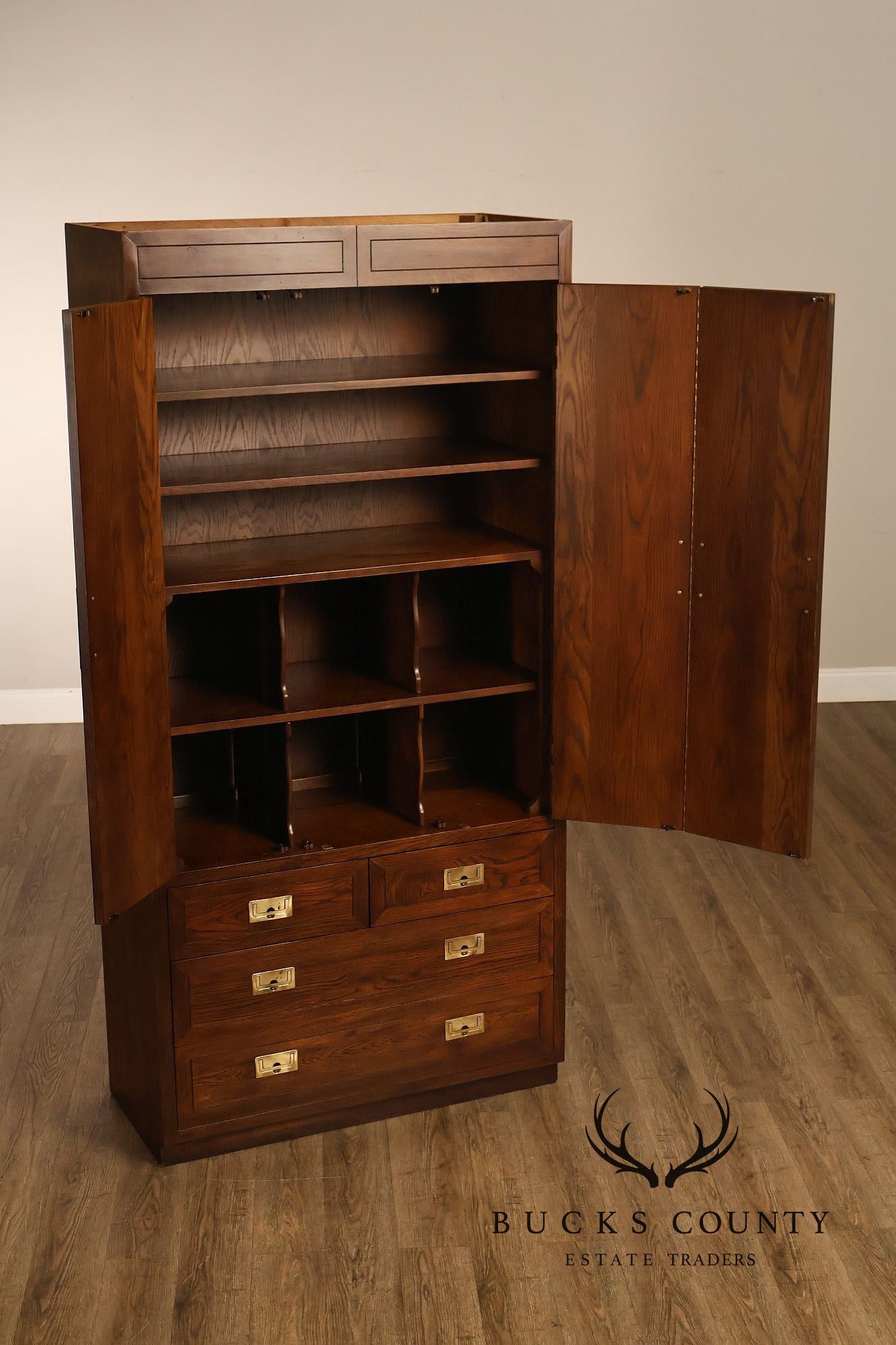 Henredon Scene One Campaign Style Walnut Armoire Chest