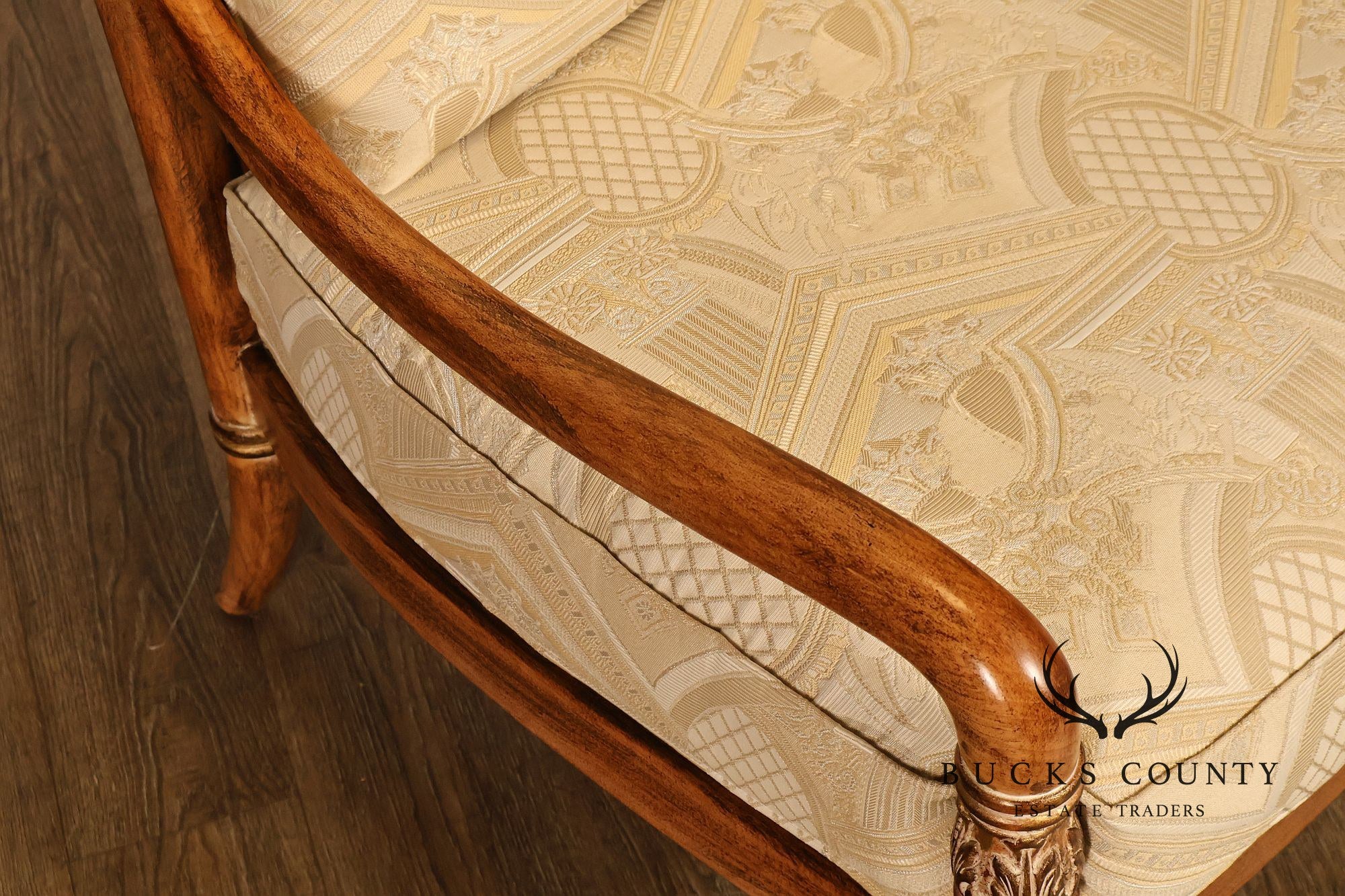 French Empire Style Pair of Carved Mahogany Armchairs