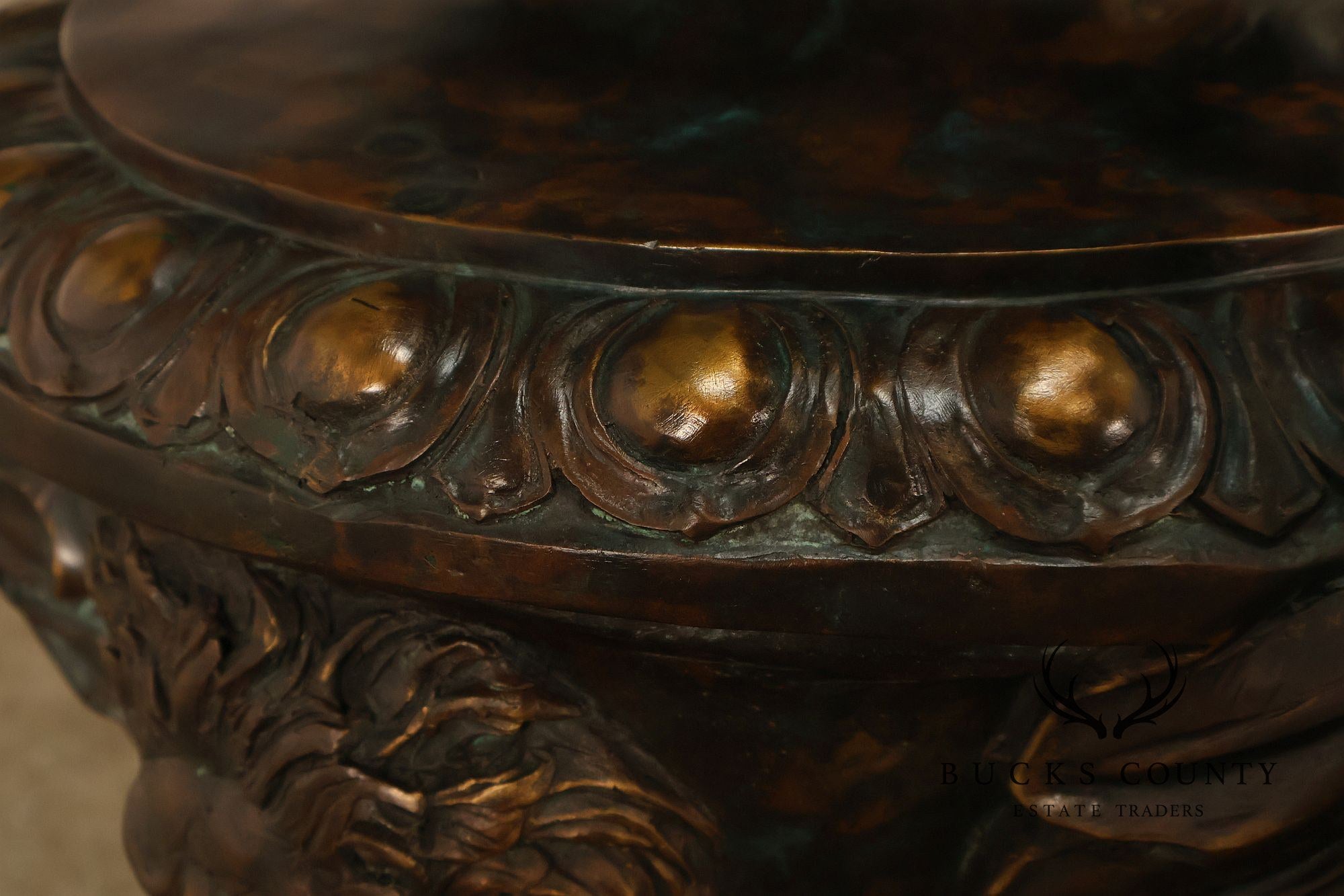 Monumental Brass Urn Form Double Pedestal Glass Top Dining Table