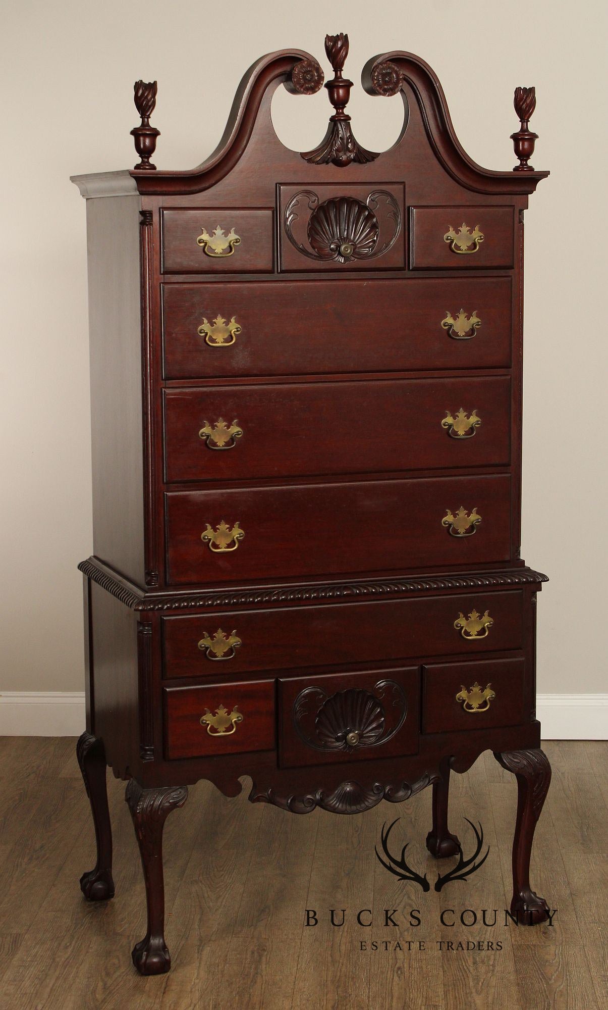 Chippendale Style Antique Bench Made Mahogany Highboy Chest