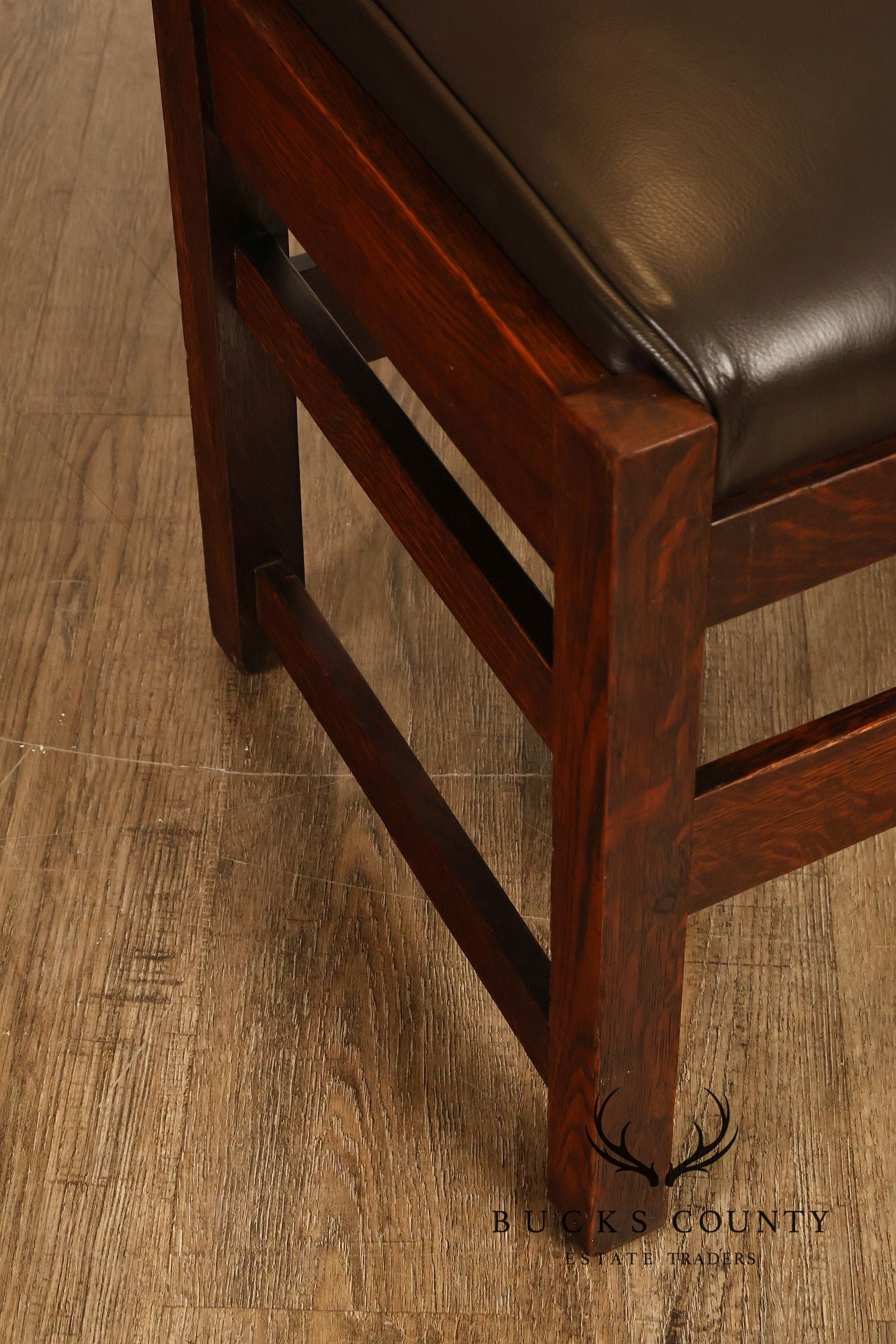 L&JG Stickley Antique Set Of Six U-Back Oak Dining Chairs Model #820