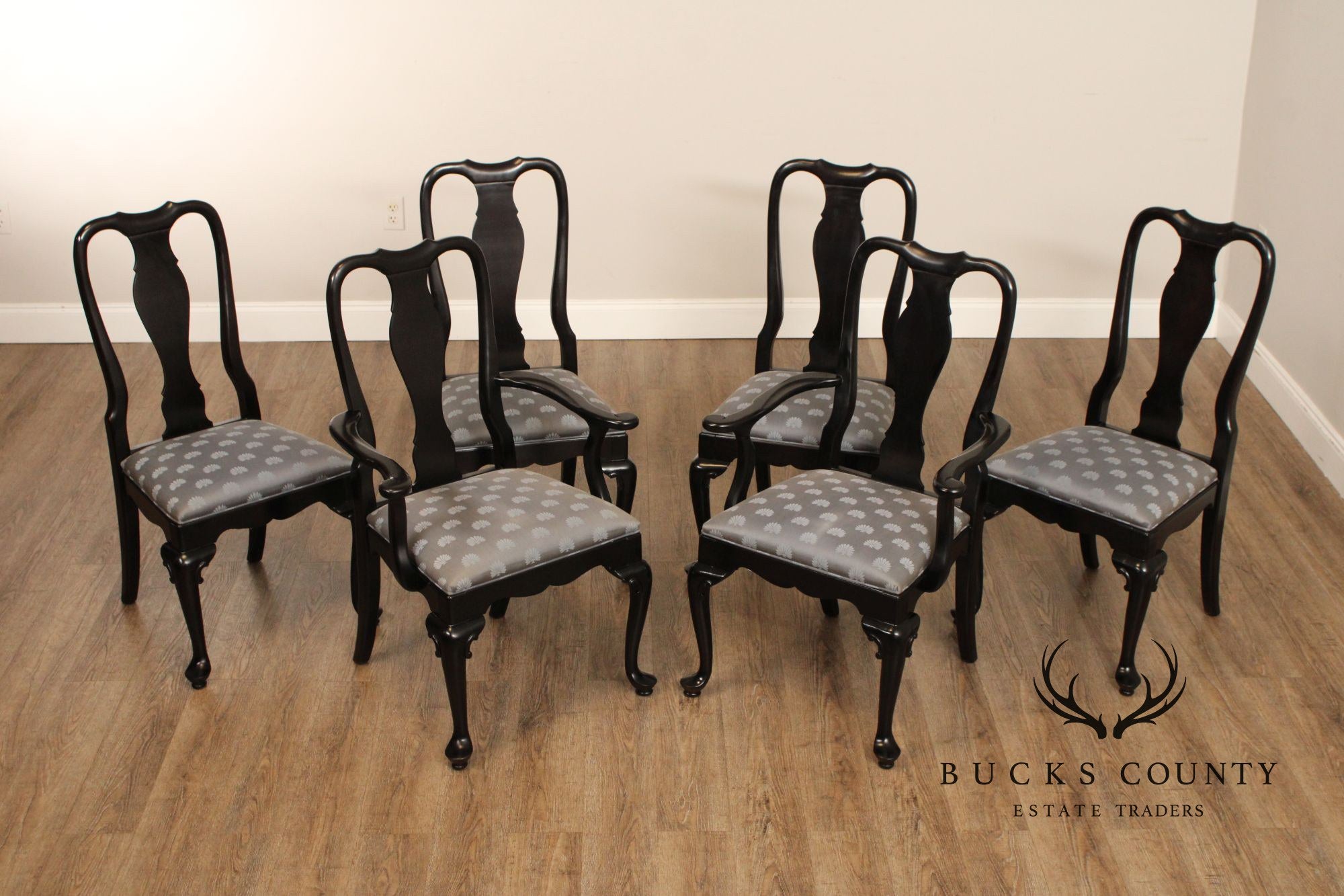 Century Furniture Ebonized Set of Six Queen Anne Style Dining Chairs