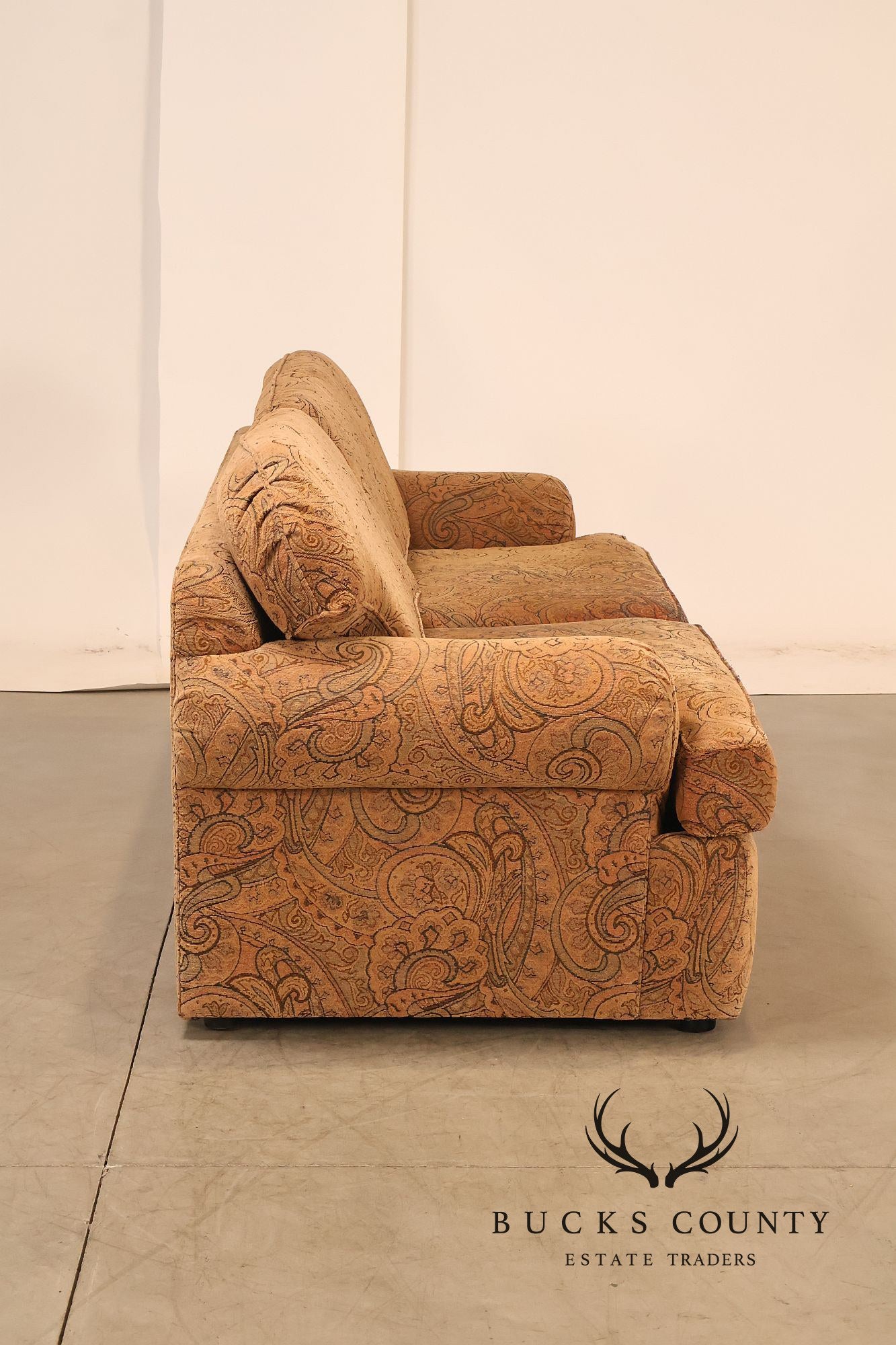 Kravet Paisley Upholstered Rolled Arm Sofa