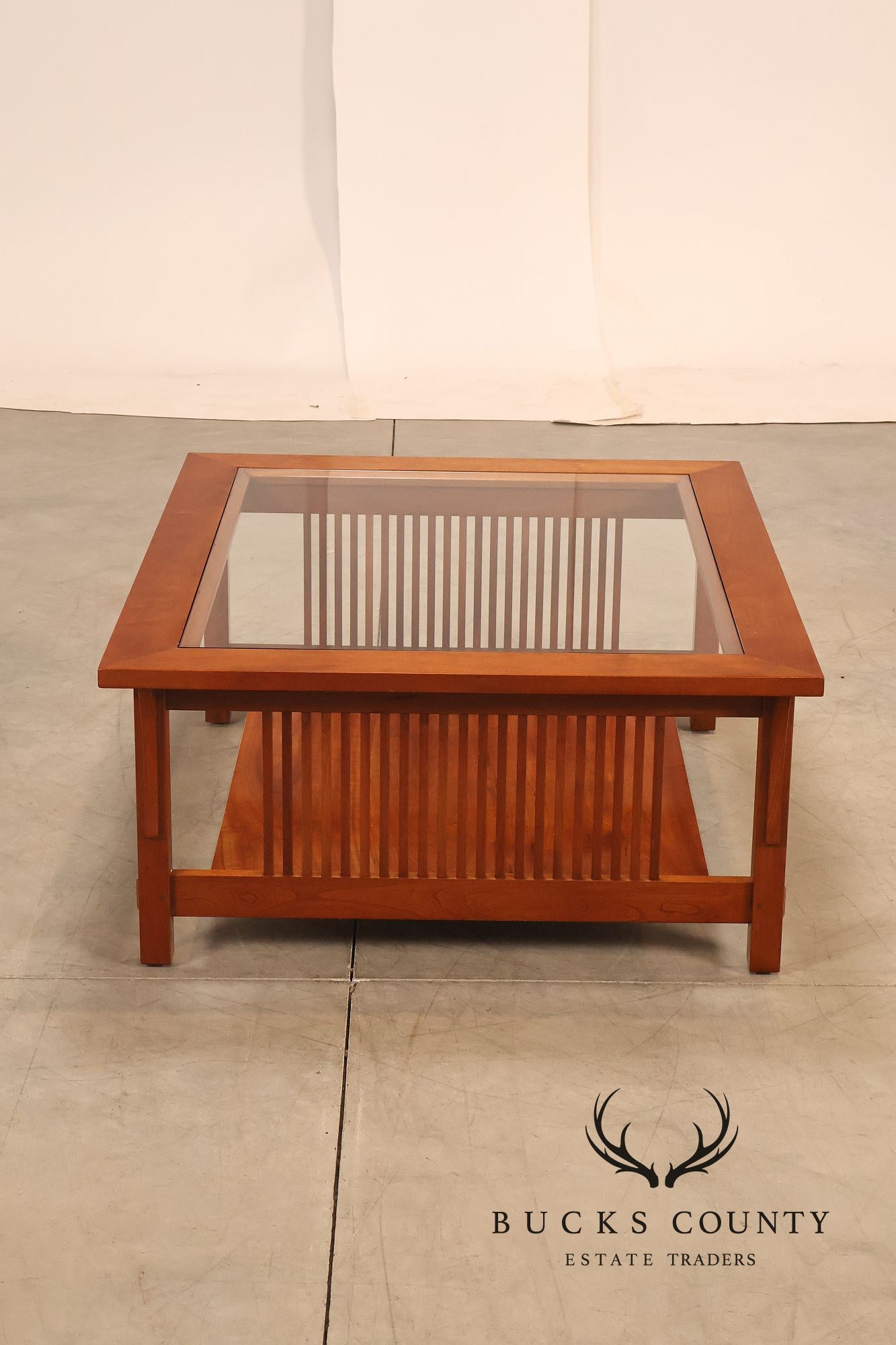 Stickley Mission Collection Glass Top Cherry Cocktail Table