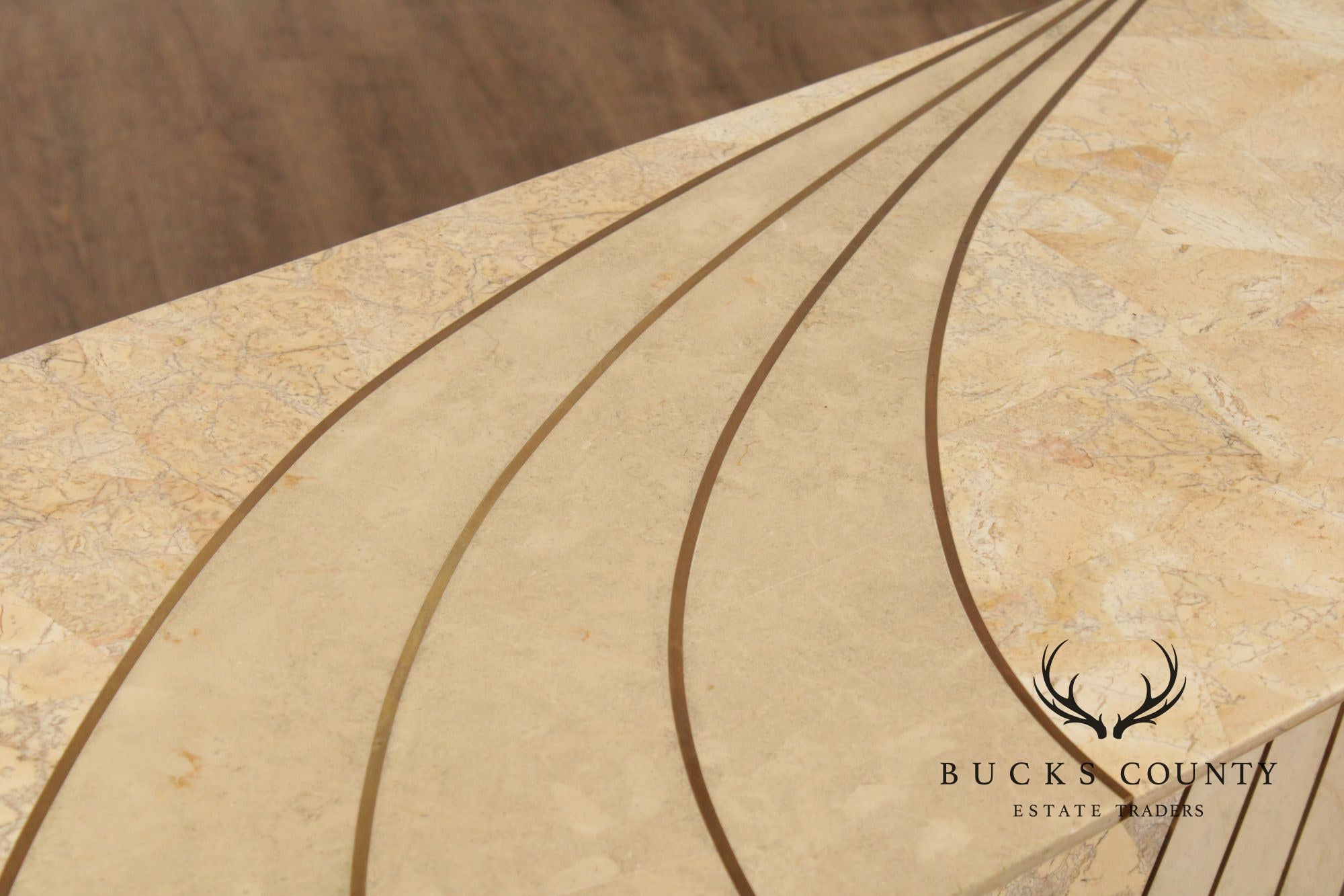 Hollywood Regency Tessellated Stone Brass Inlaid Console Table