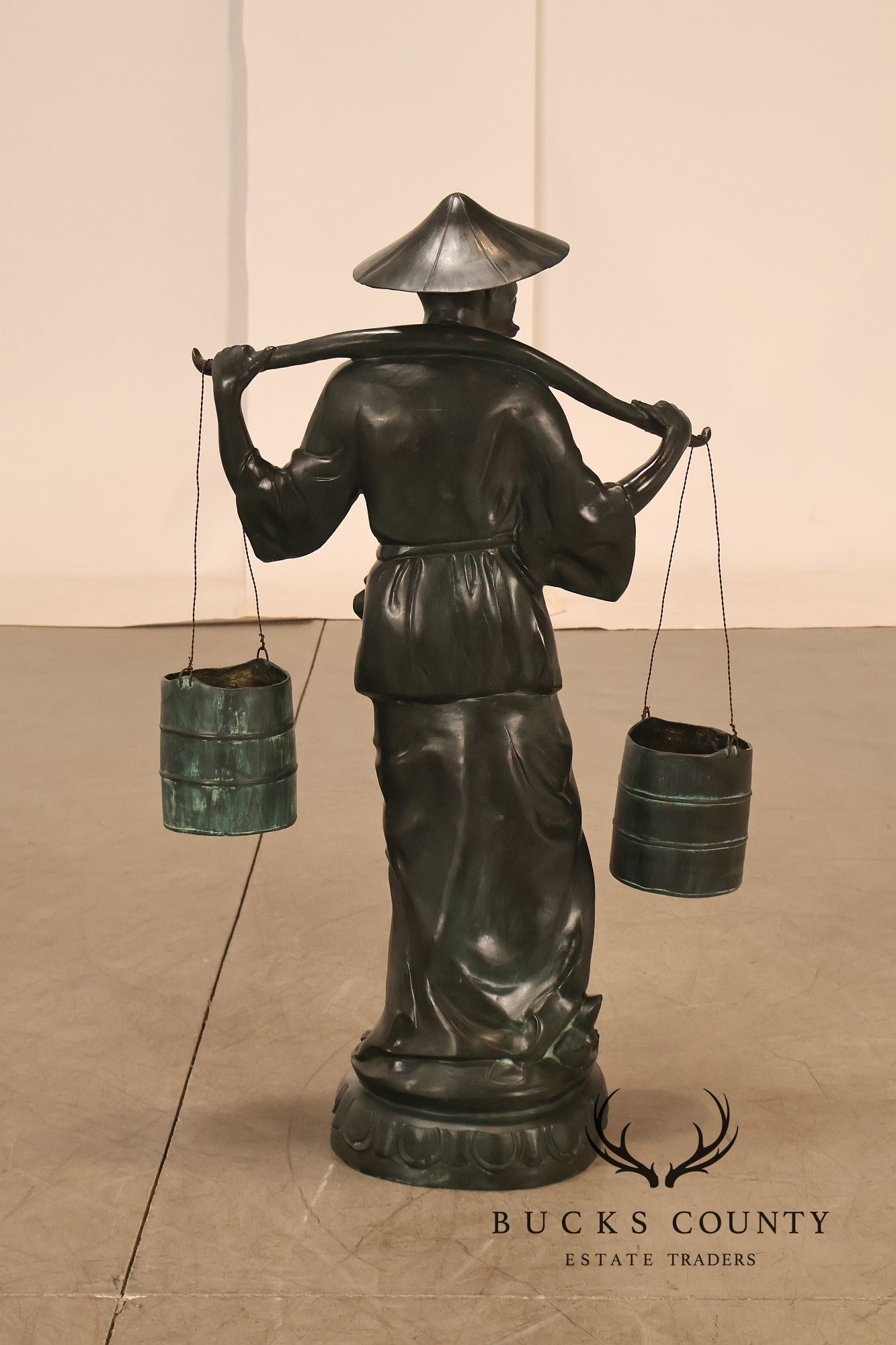 Asian Style Bronze Water Carrier Figural Sculpture