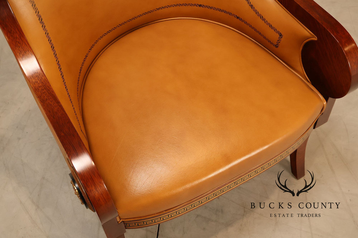 Neoclassical Empire Style Pair Of Mahogany And Leather Armchairs