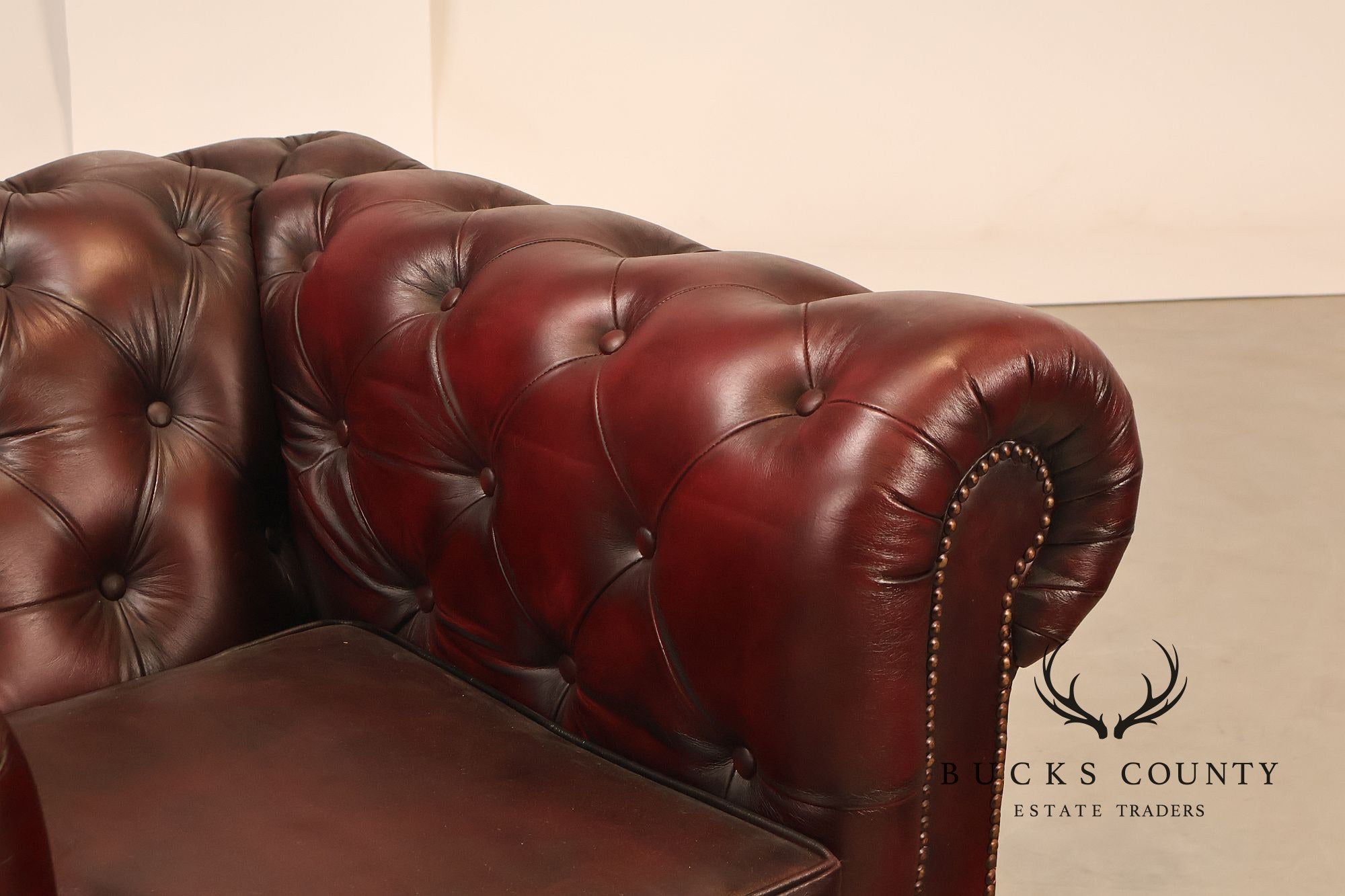 Chesterfield Style Pair of Oxford Red Leather Club Chairs