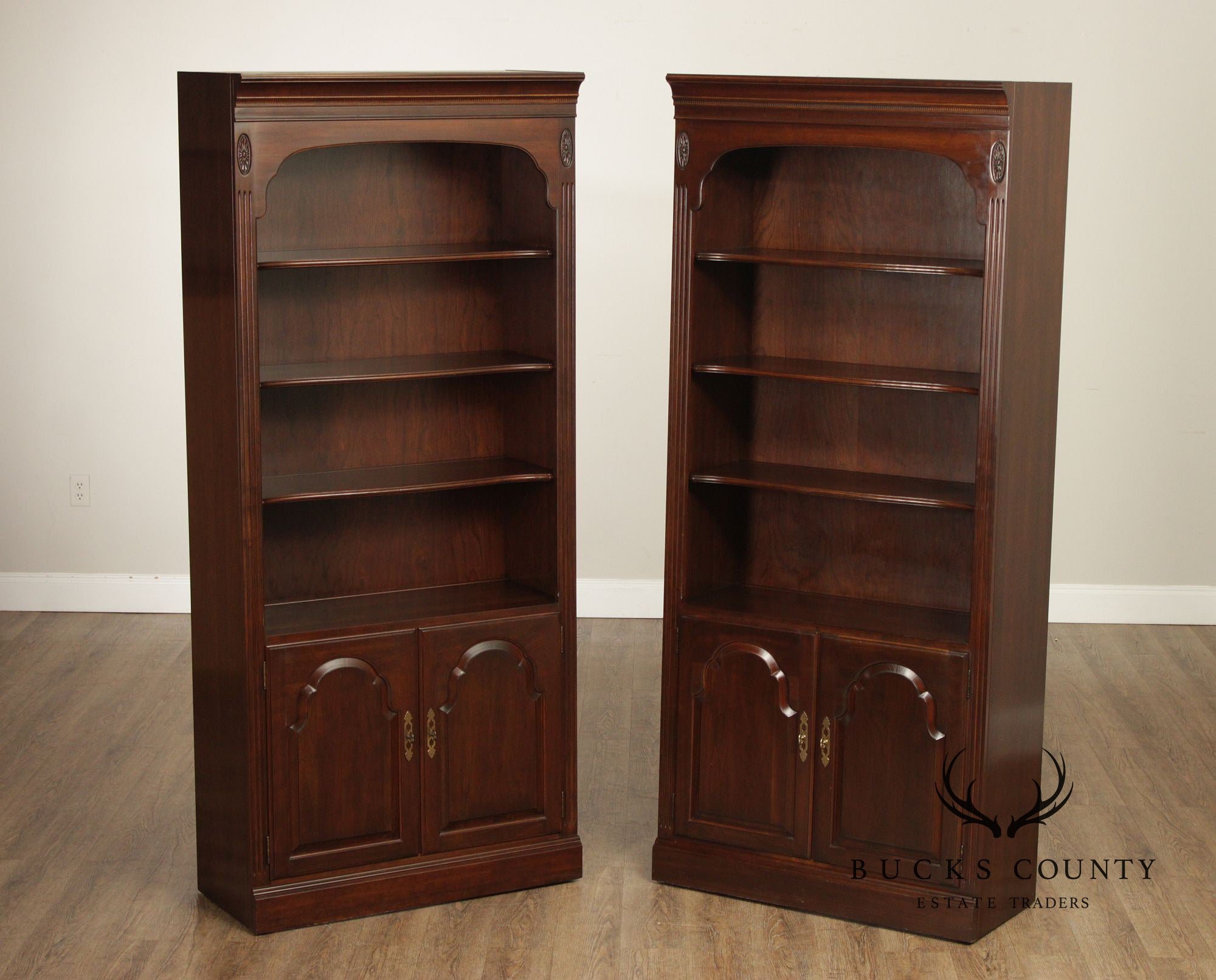 Ethan Allen Georgian Court Pair Of Cherry Tall Bookcases