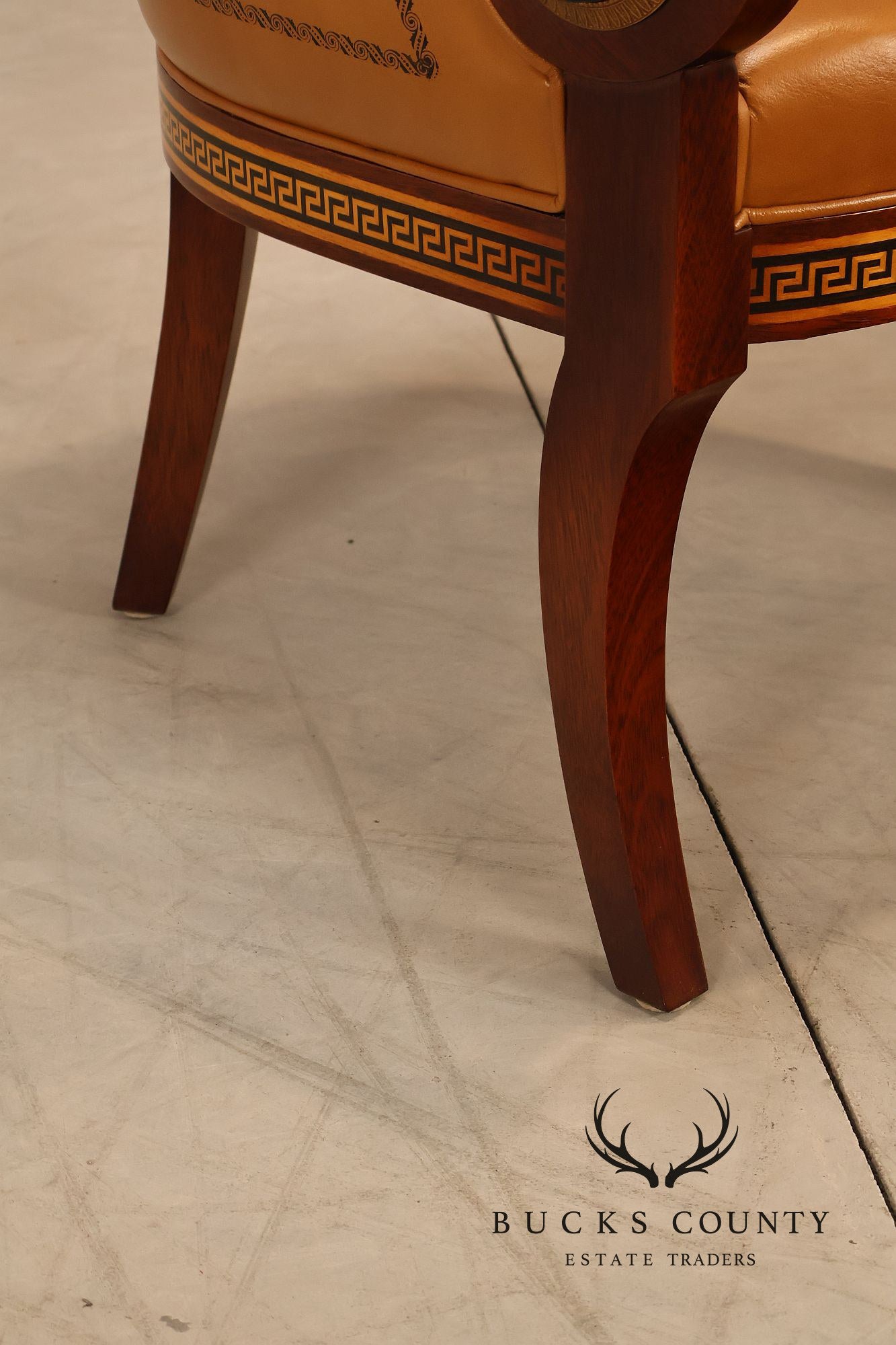 Neoclassical Empire Style Pair Of Mahogany And Leather Armchairs