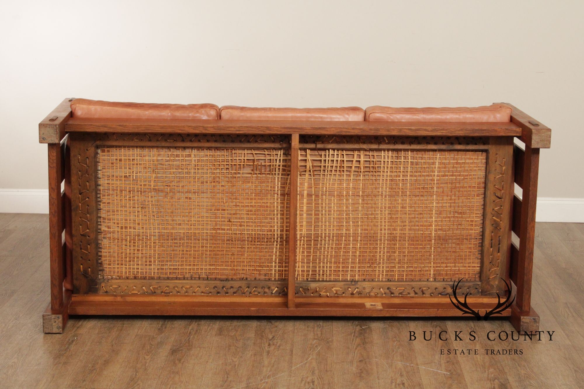 Gustav Stickley Antique Mission Oak and Leather Even-Arm Settle Sofa