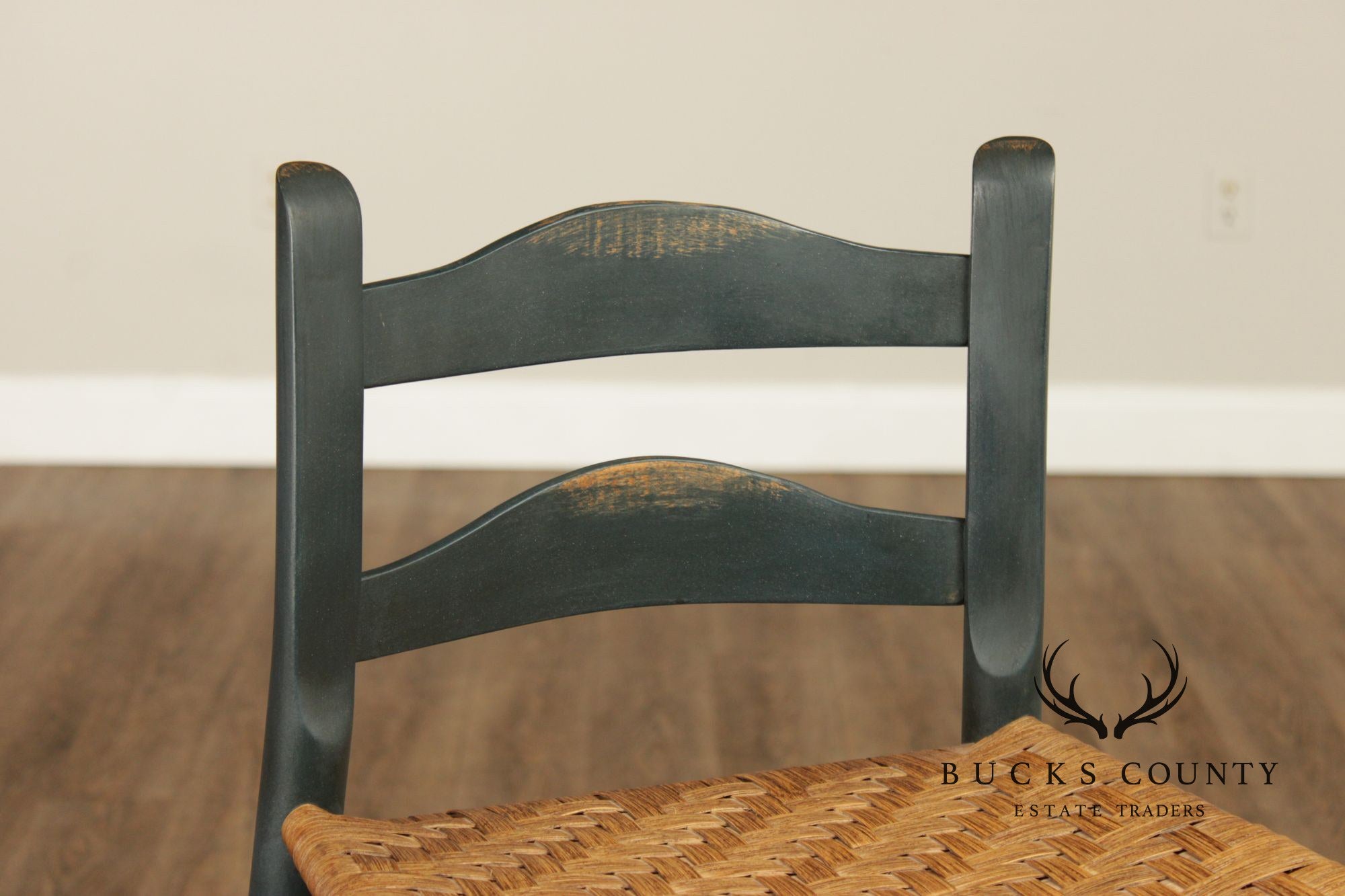 Farmhouse Style Set of Four Rush-Seat Bar Stools