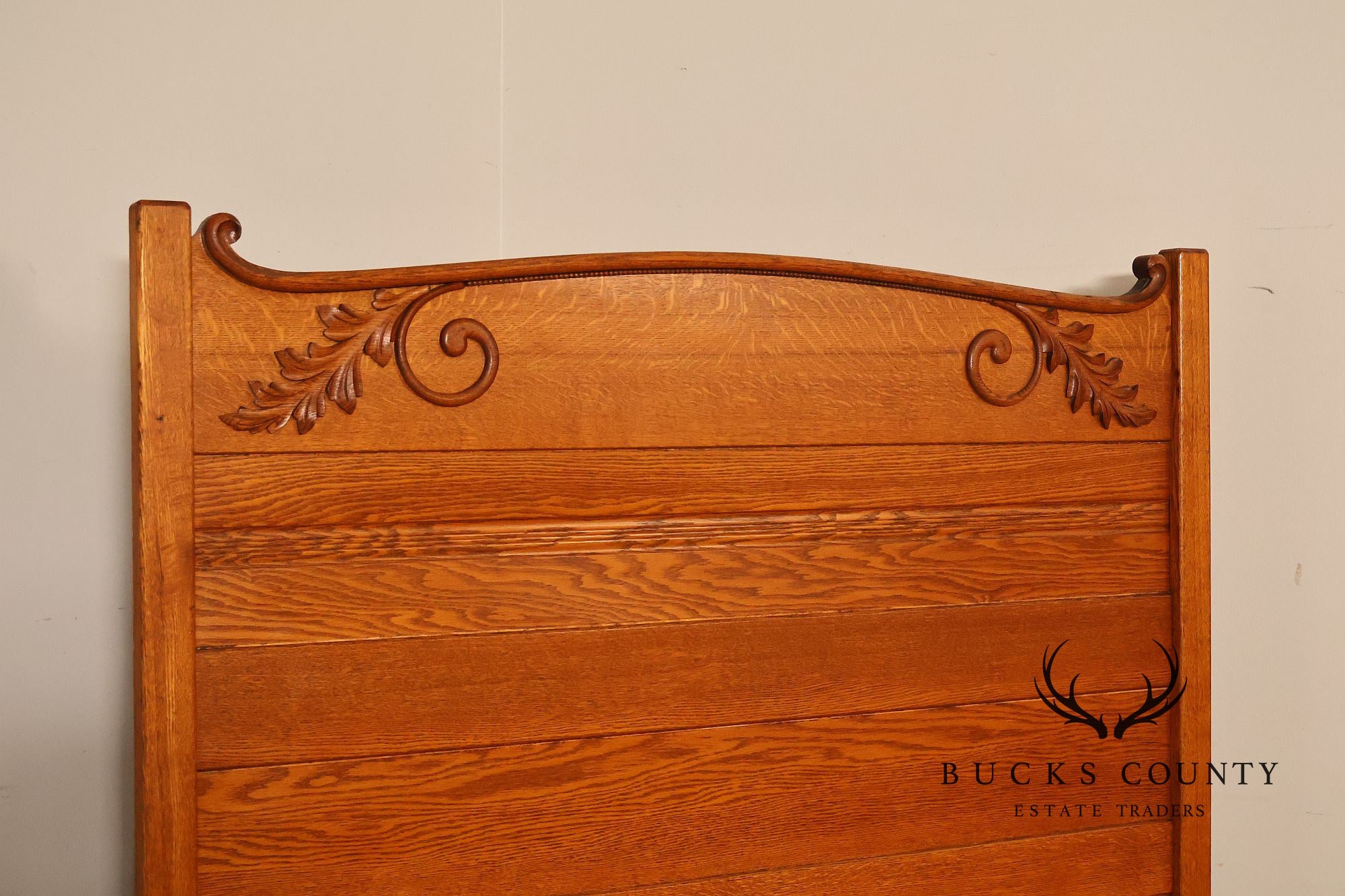 Antique American Victorian Oak Full Size High Back Bed