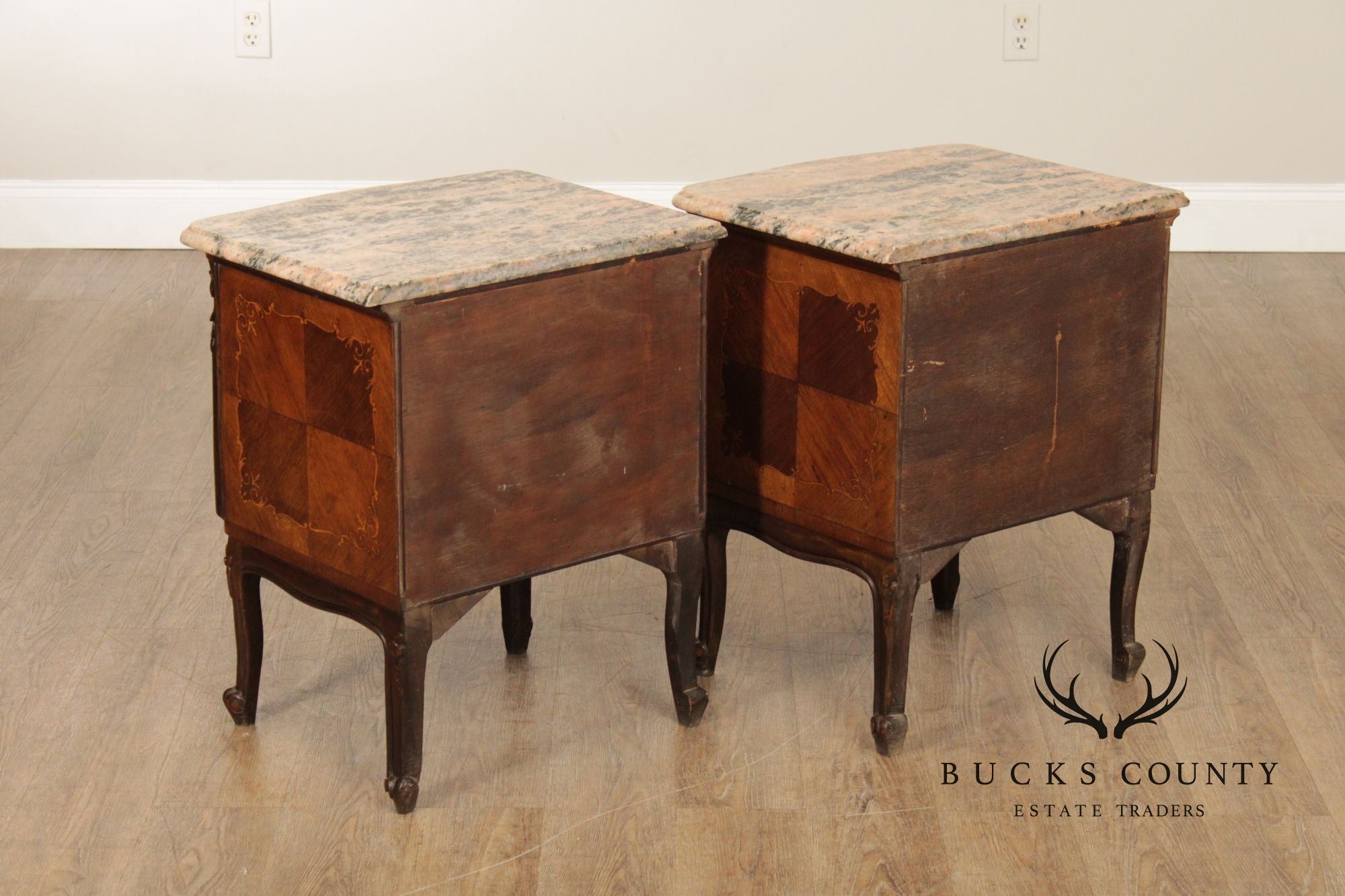 Italian Rococo Style Pair of Marble Top Nightstands