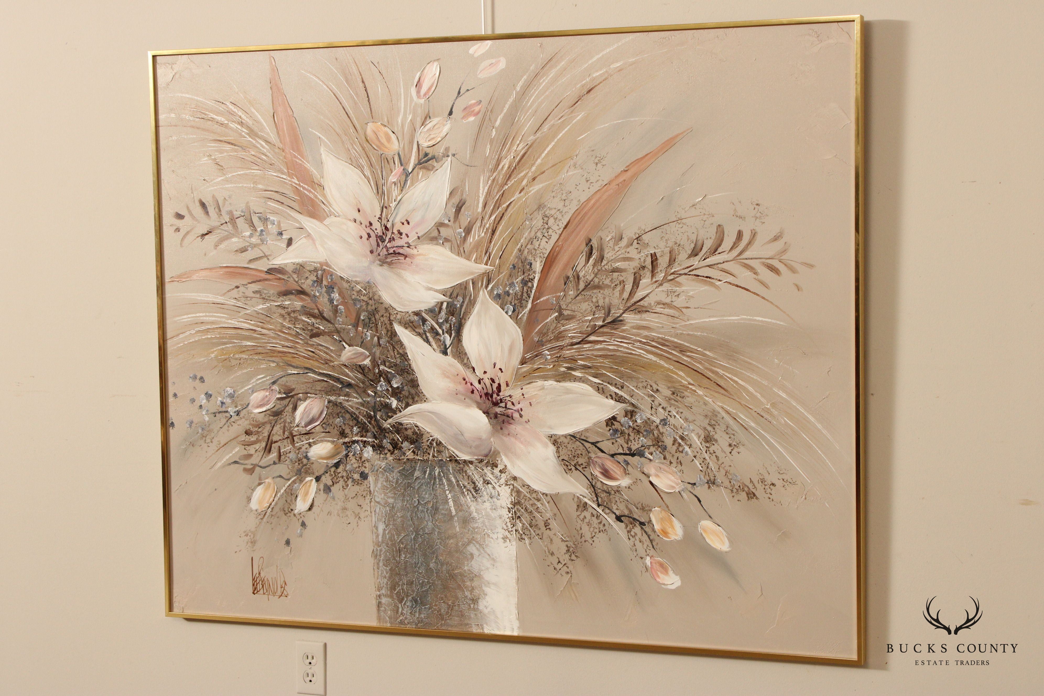 Lee Reynolds Large Framed Floral Still Life Oil Painting