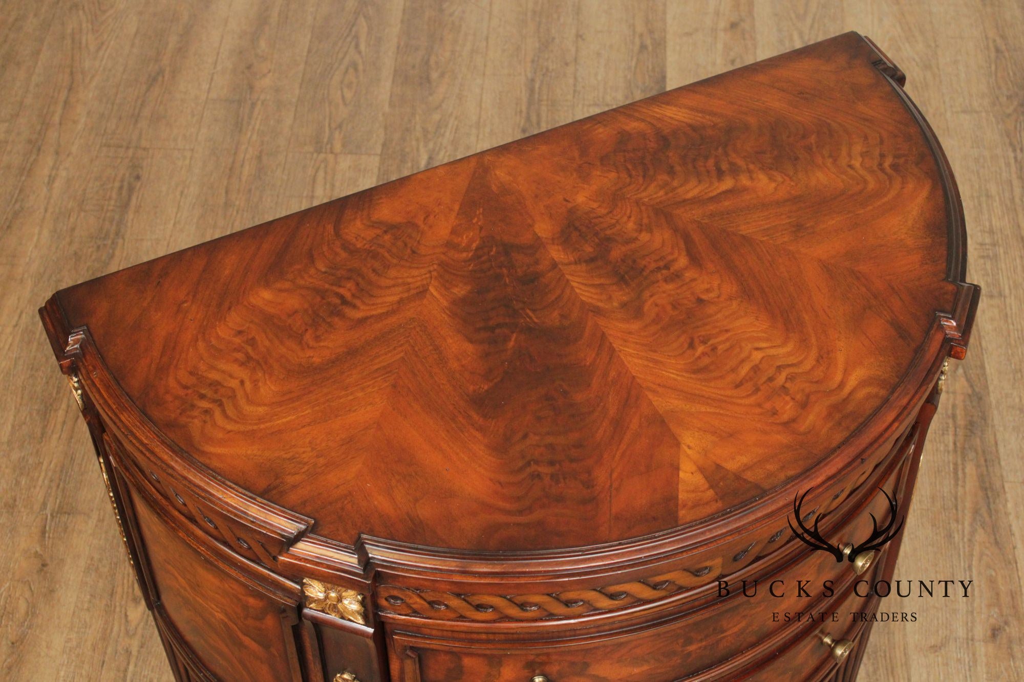 Monarch For Century Louis XVI Style Pair Of Mahogany Demilune Commodes