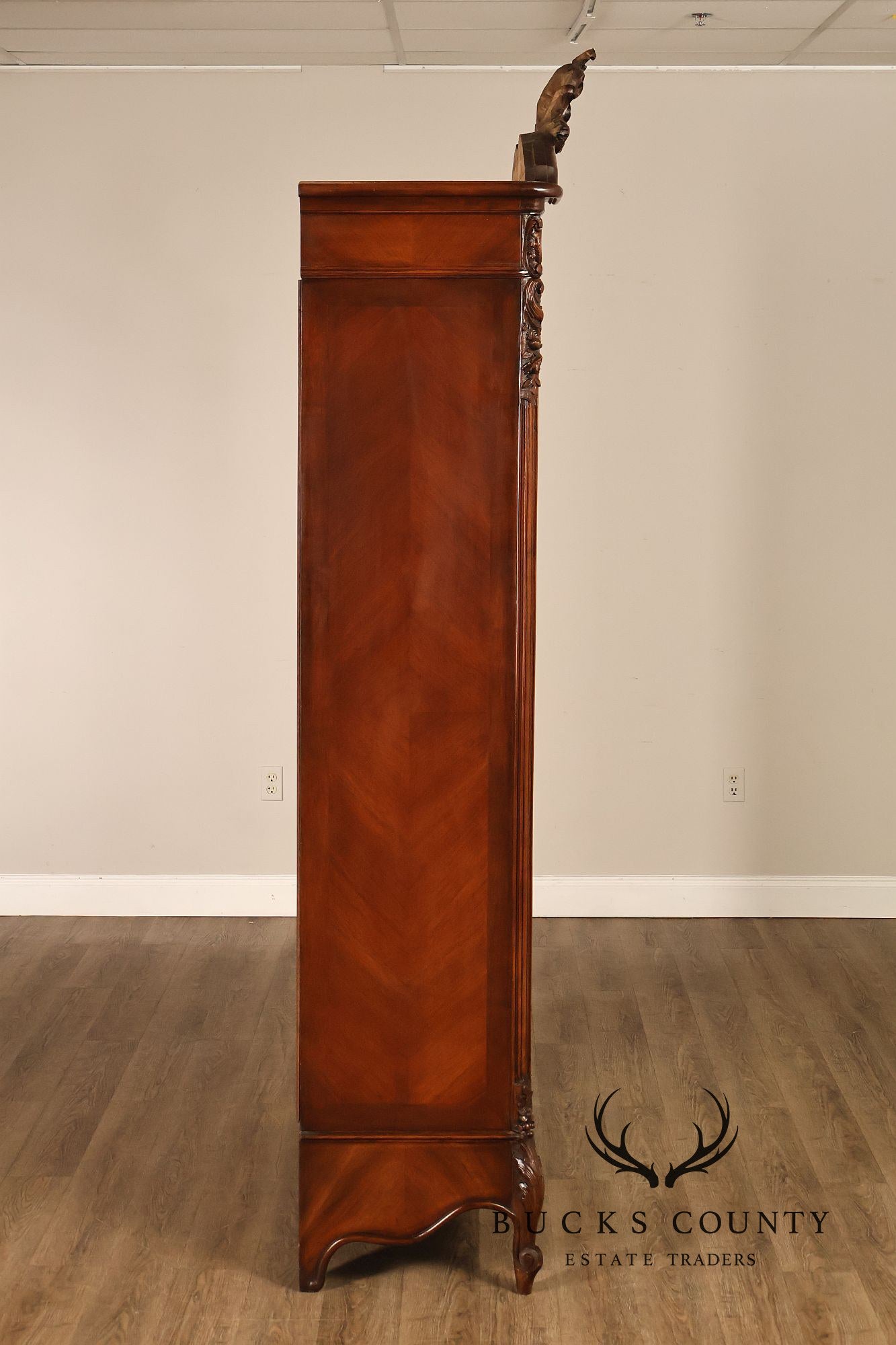 French Louis XV Style Antique Carved Mahogany Mirrored Armoire