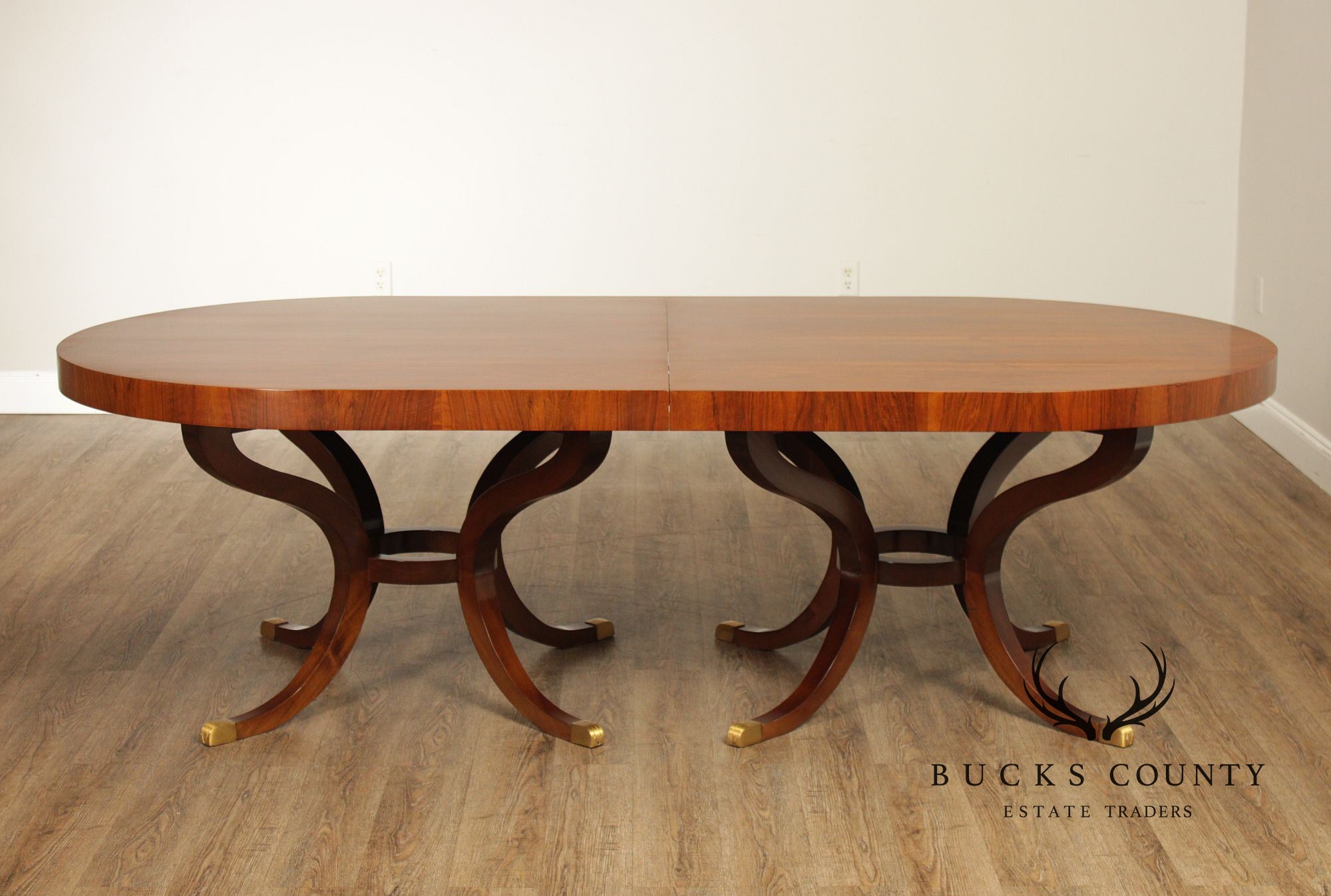 Acanto Luxury Furniture French Art Deco Style Oval Walnut Extendable Dining Table