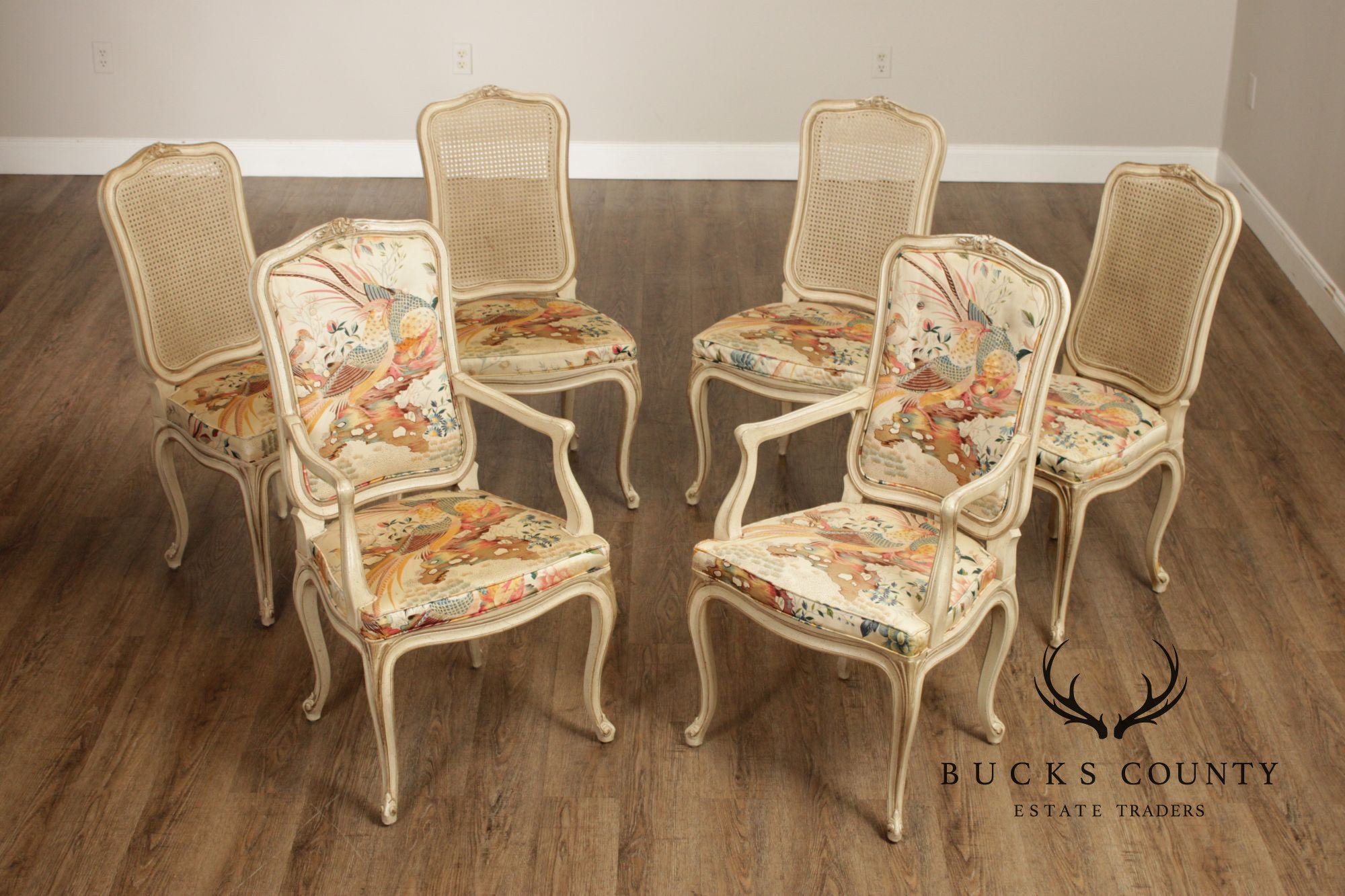 Henredon French Louis XV Style Vintage Set of Six Cane Back Dining Chairs