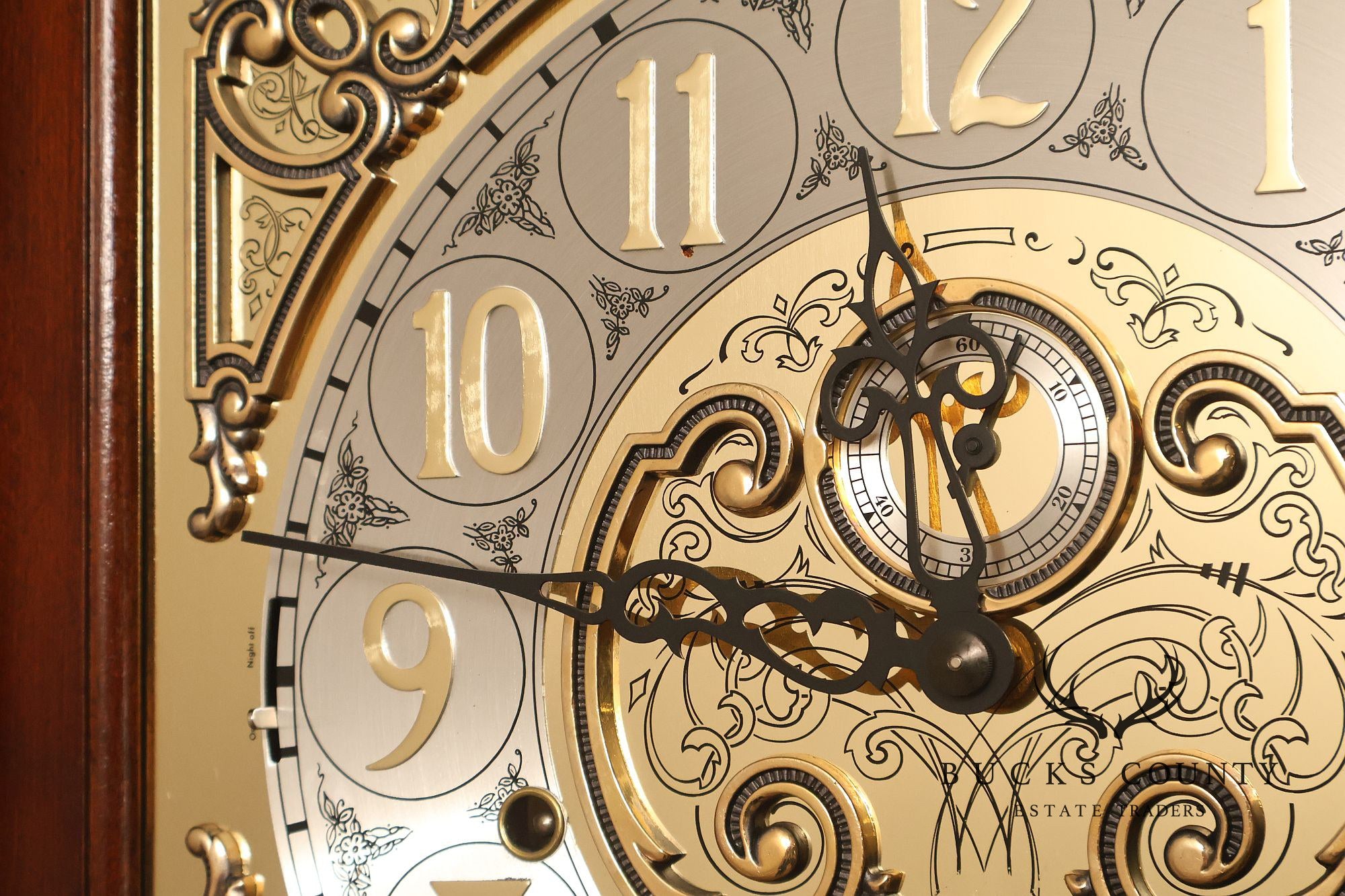 Sligh Mahogany Grandfather Clock With Moon Dial And Triple Chime Movement
