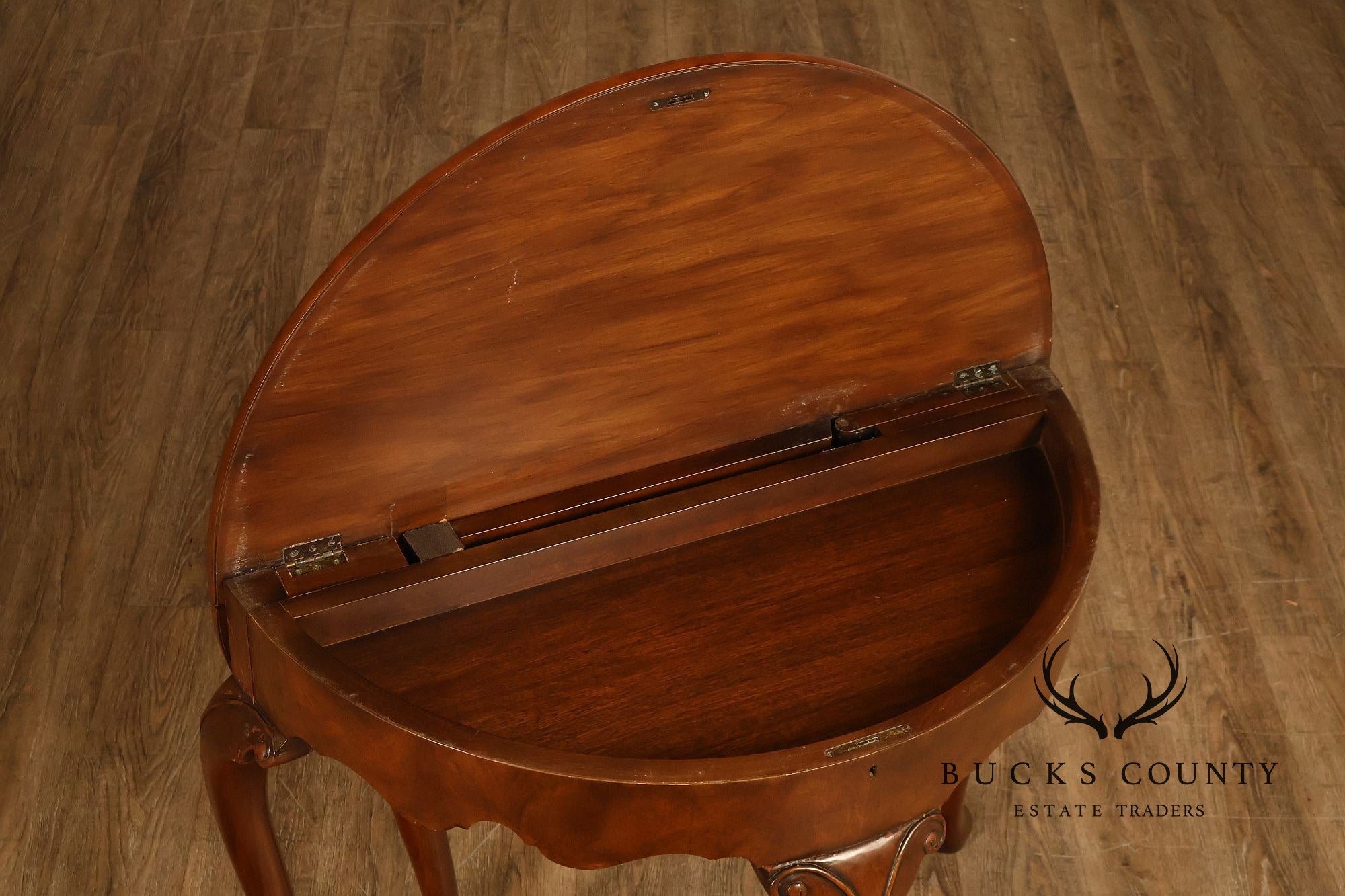 Baker Furniture Vintage Pair Of Walnut Demilune Flip Top Card Tables