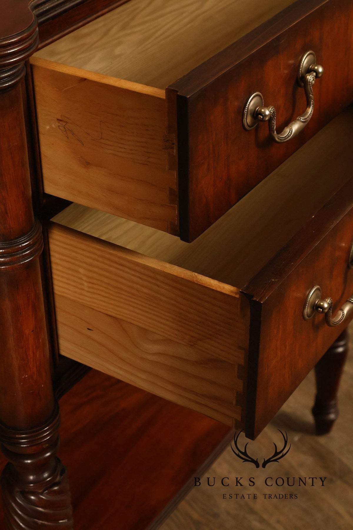 Ethan Allen "Newport" Pair Of Mahogany Two Drawer Nightstands