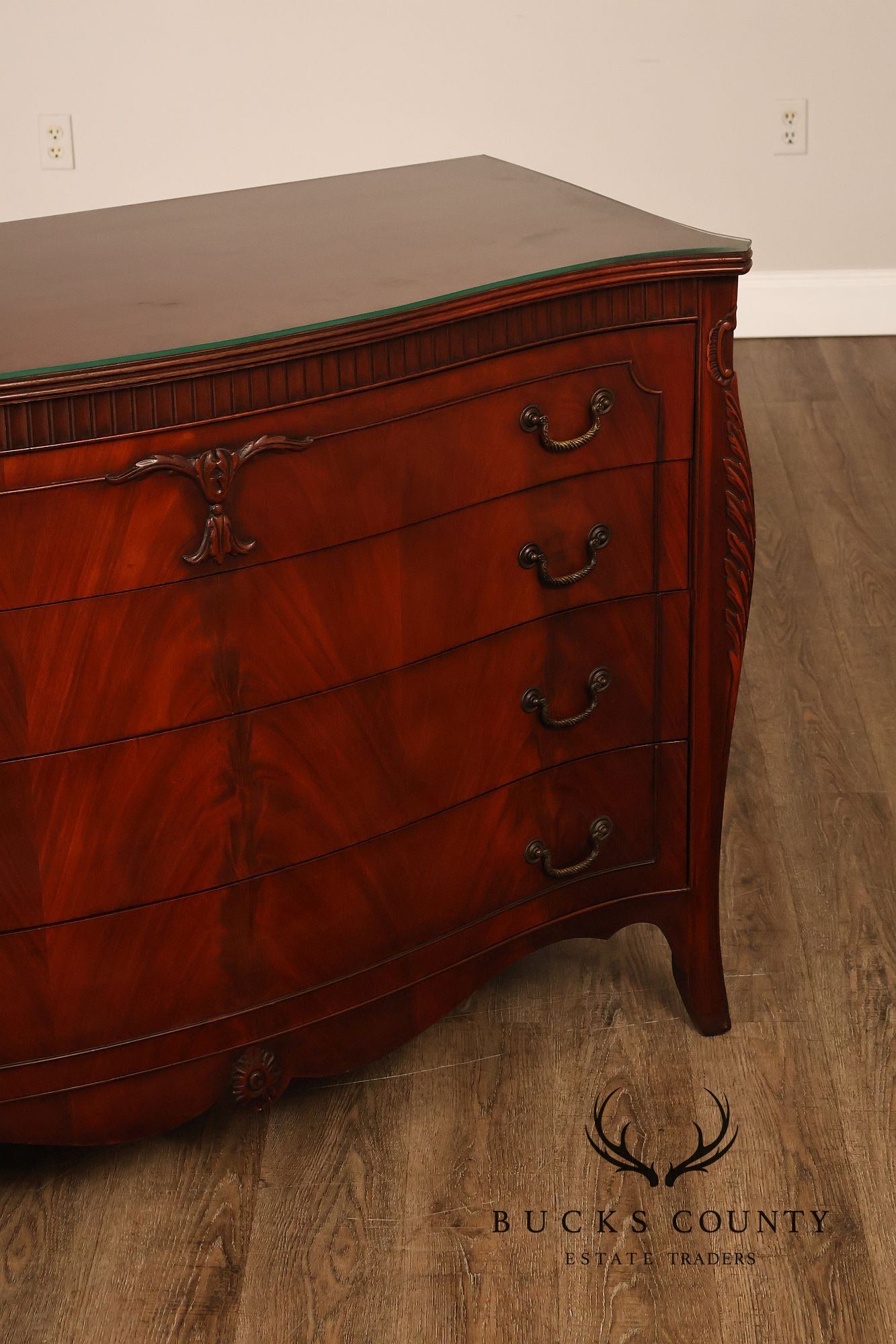 French Provincial Style Mahogany Serpentine Four-Drawer Dresser