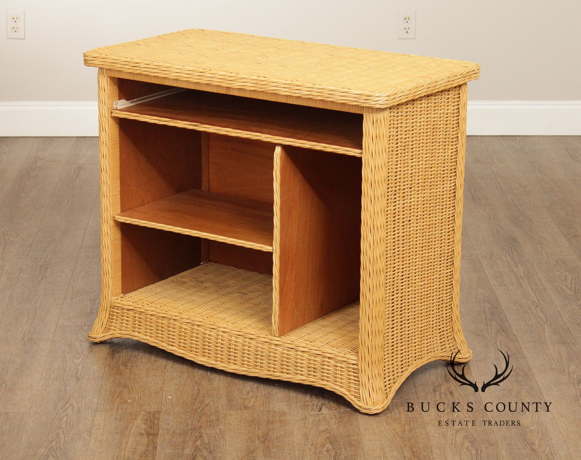 Vintage Wicker Computer Desk Console