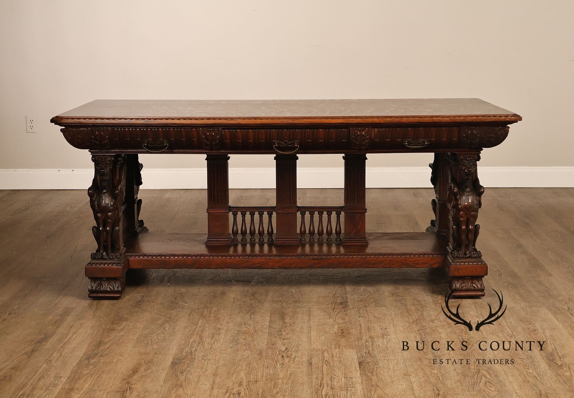 Victorian Carved Oak Library Table With Griffin Supports