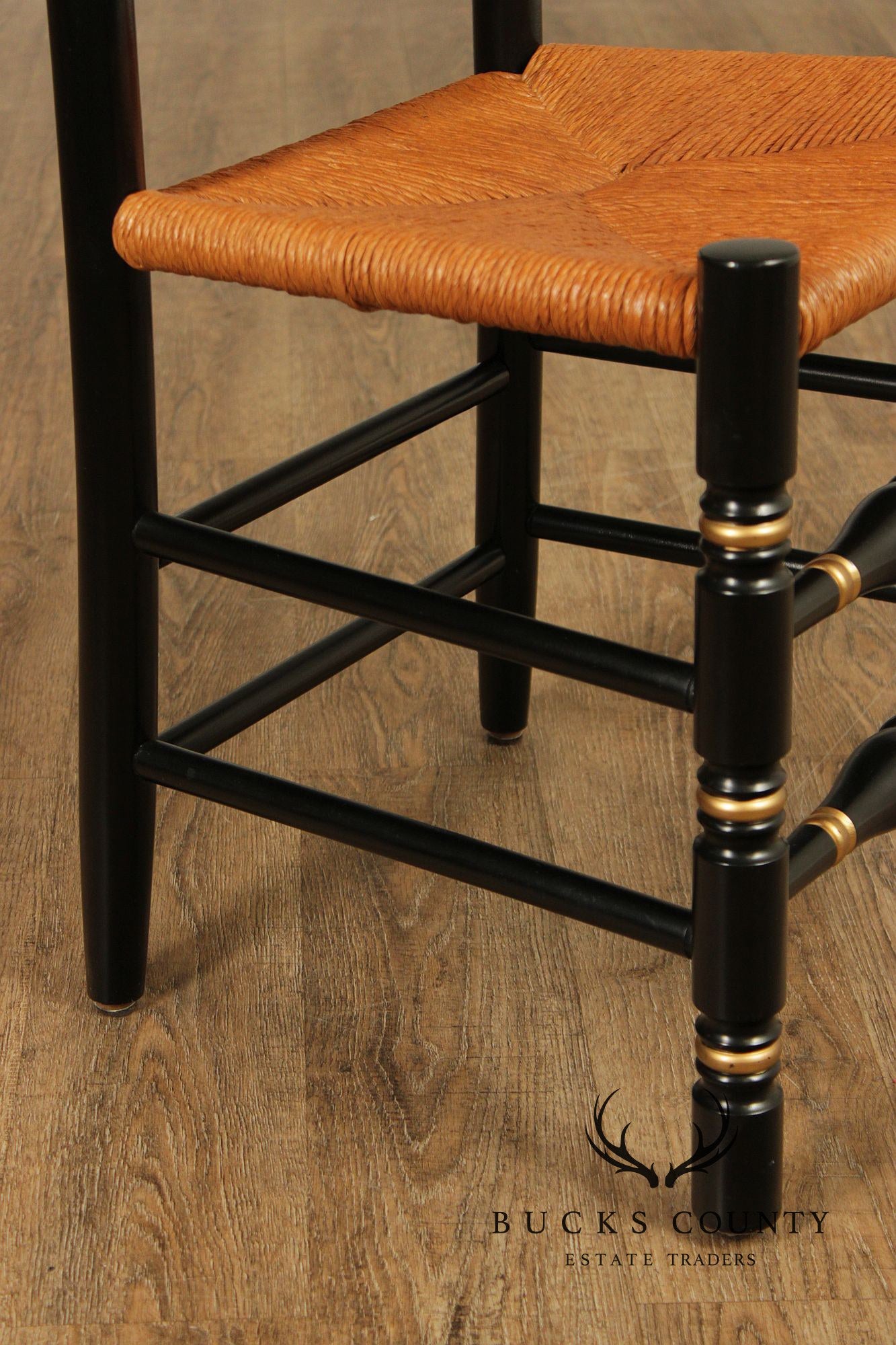 Ethan Allen Pair Of Hitchcock Style Hand Painted Ladderback Side Chairs