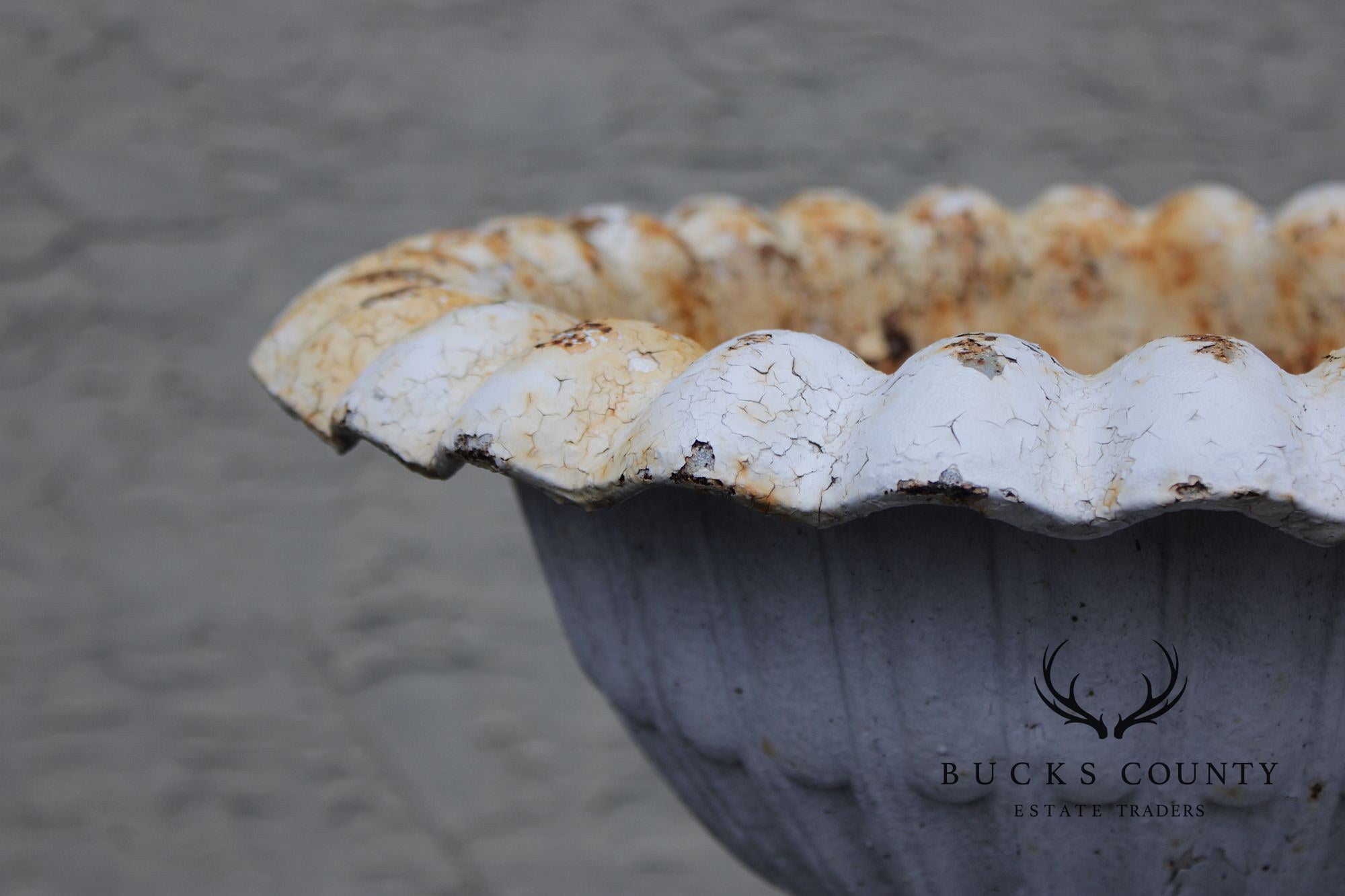 Vintage Pair of Painted Cast Iron Garden Urns on Stands