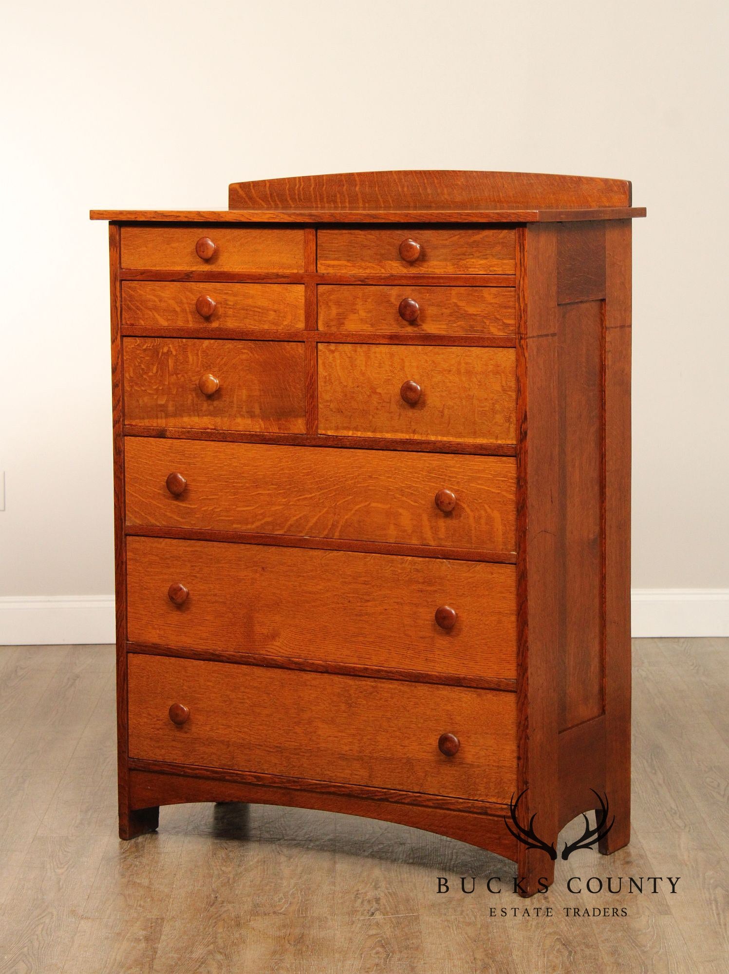 Antique L. & J.G. Stickley Mission Oak Tall Chest of Drawers