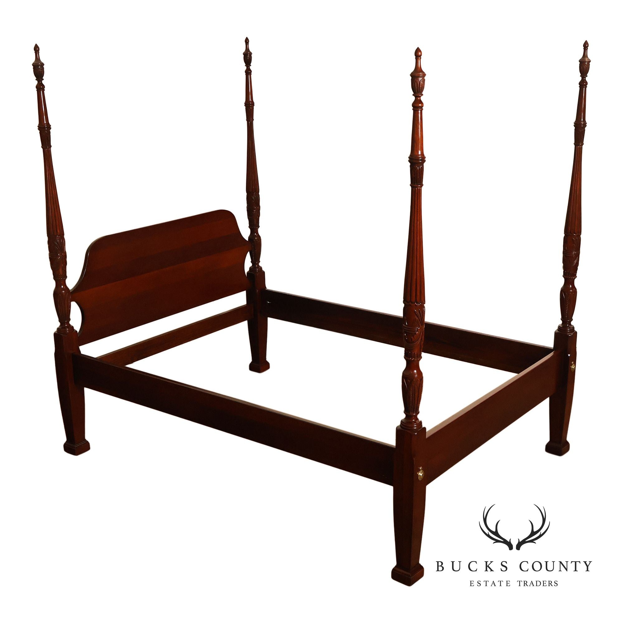 Lexington Queen Size Solid Mahogany Rice Carved Poster Bed