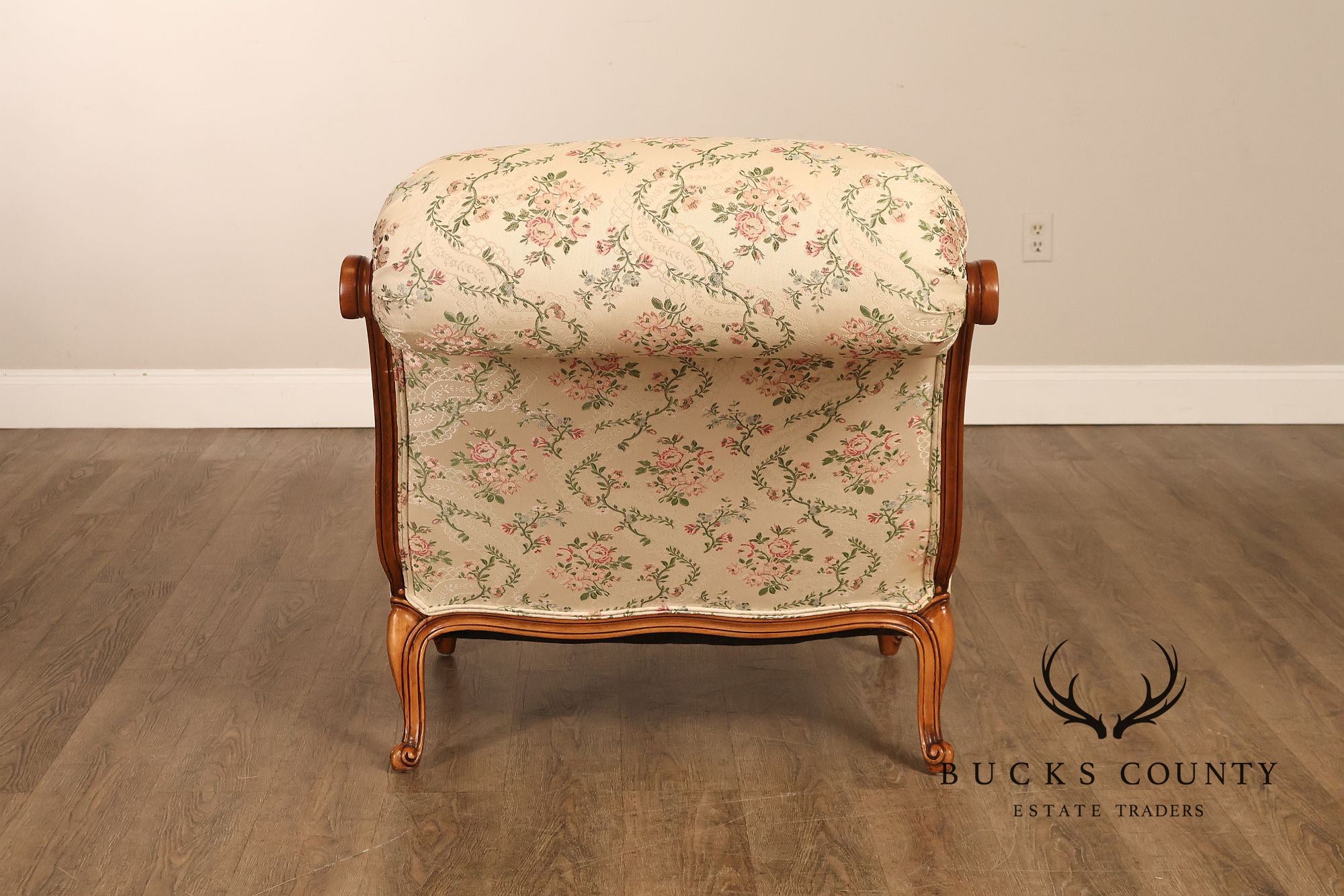 French Louis XV Style Two Piece Chaise Lounge Chair With Ottoman
