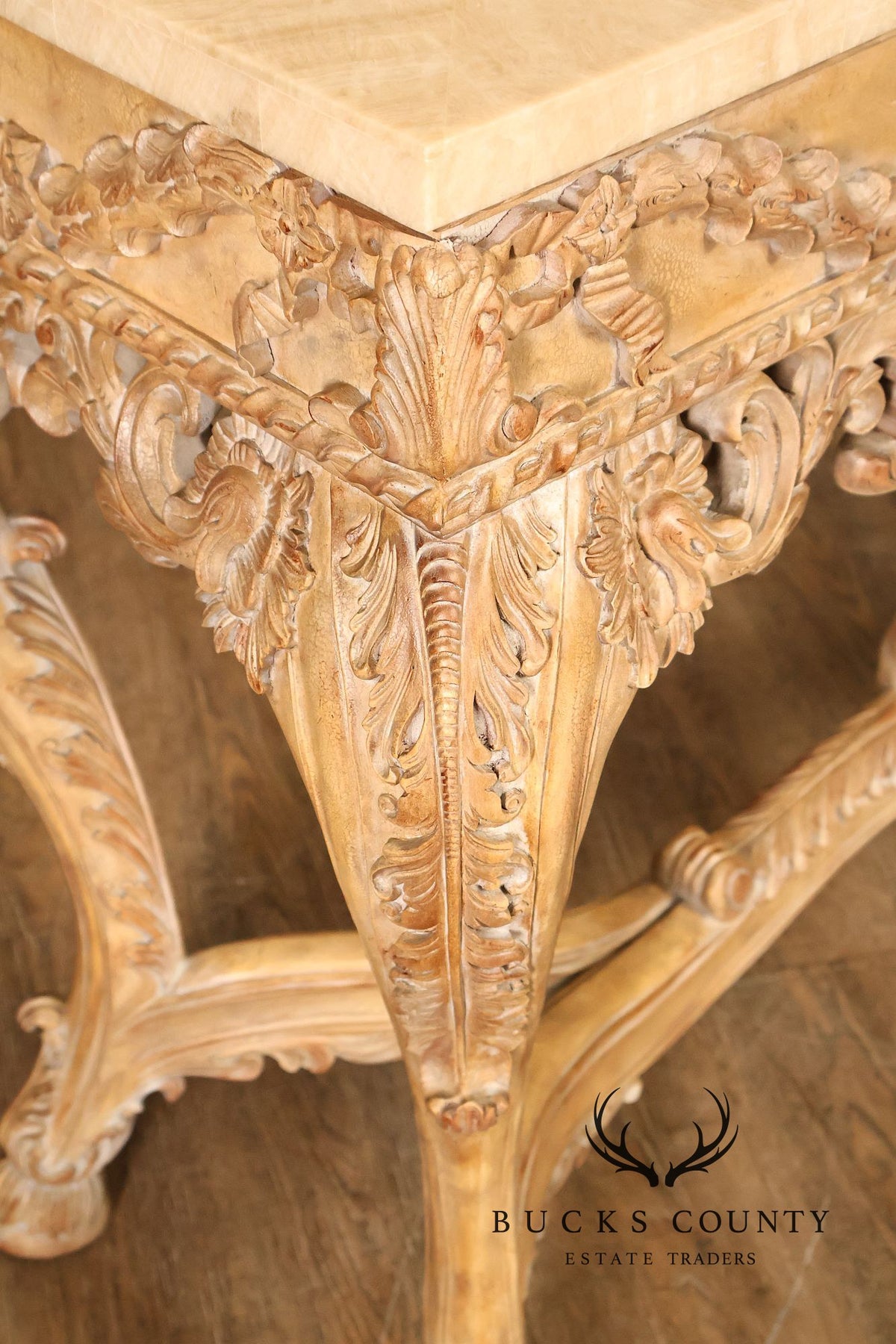 Maitland-Smith Rococo Style Carved Console Table With Tessellated Stone Top
