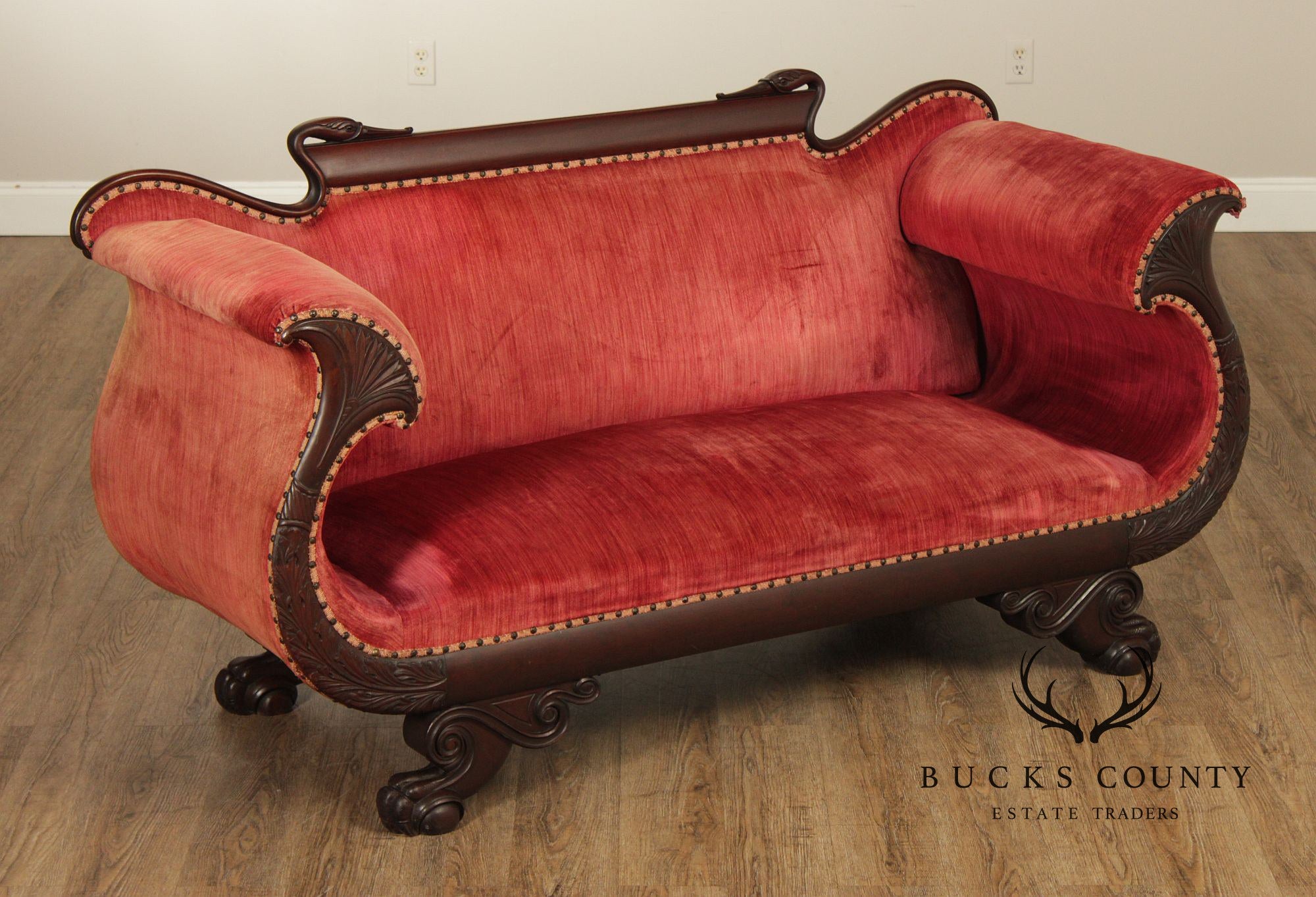 Antique Empire Carved Mahogany Swan Sofa