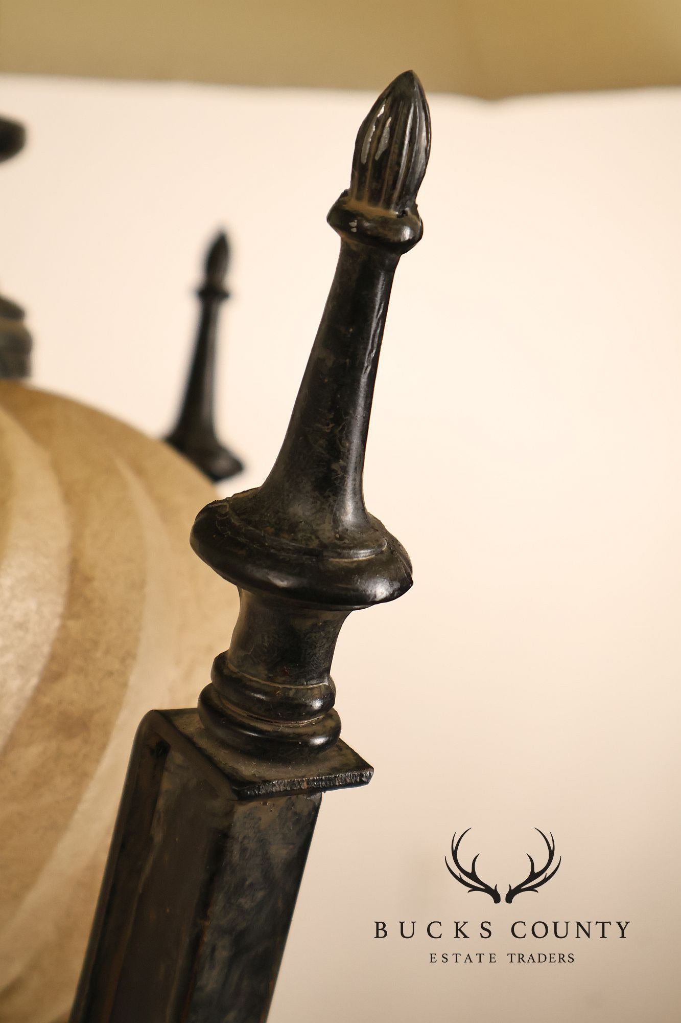 Neoclassical Style Pair Of Table Lamps With Carved Orb And Metal Base