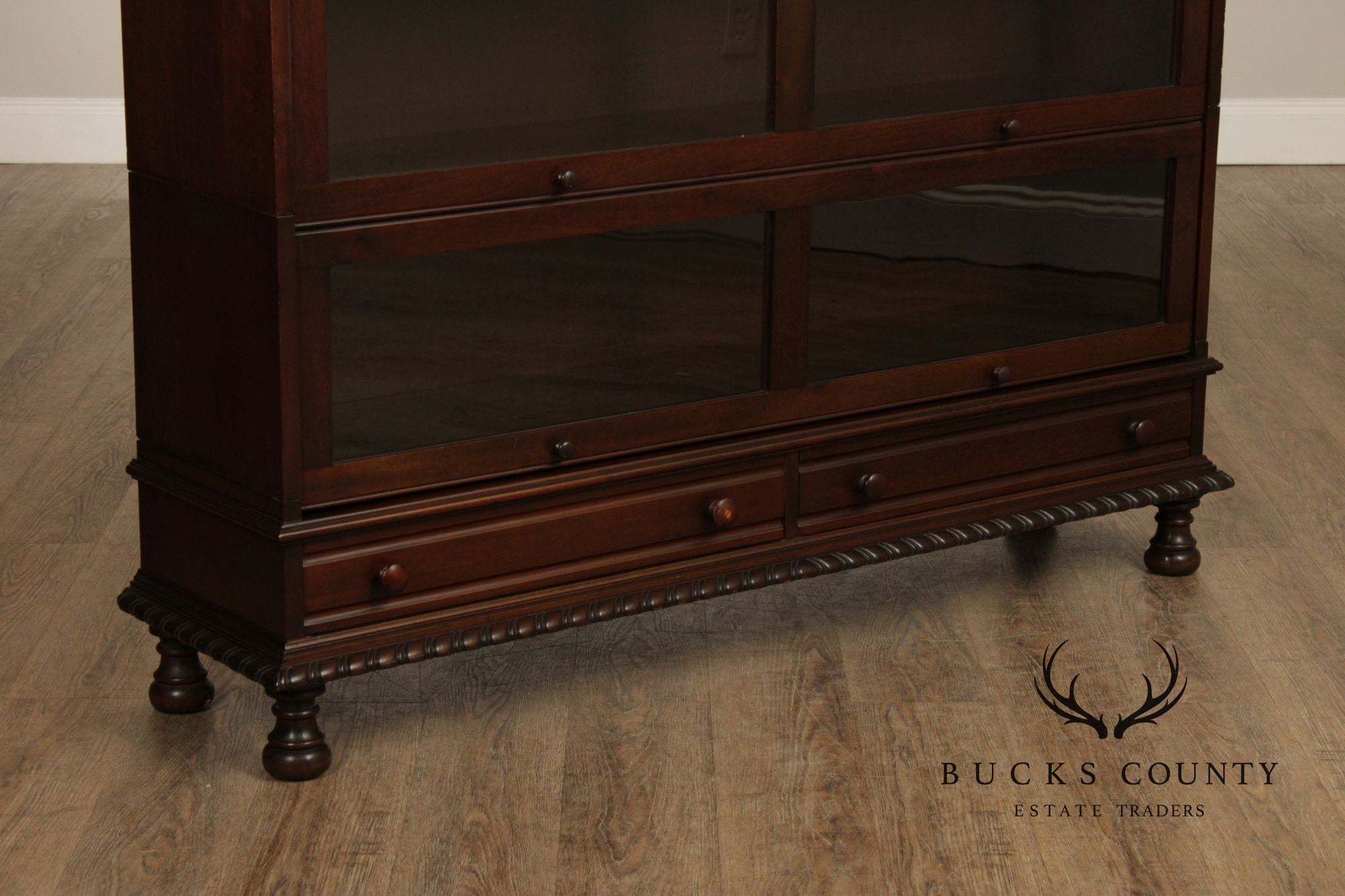 Grand Rapids Antique Mahogany Double Wide Three Stack Barrister Bookcase