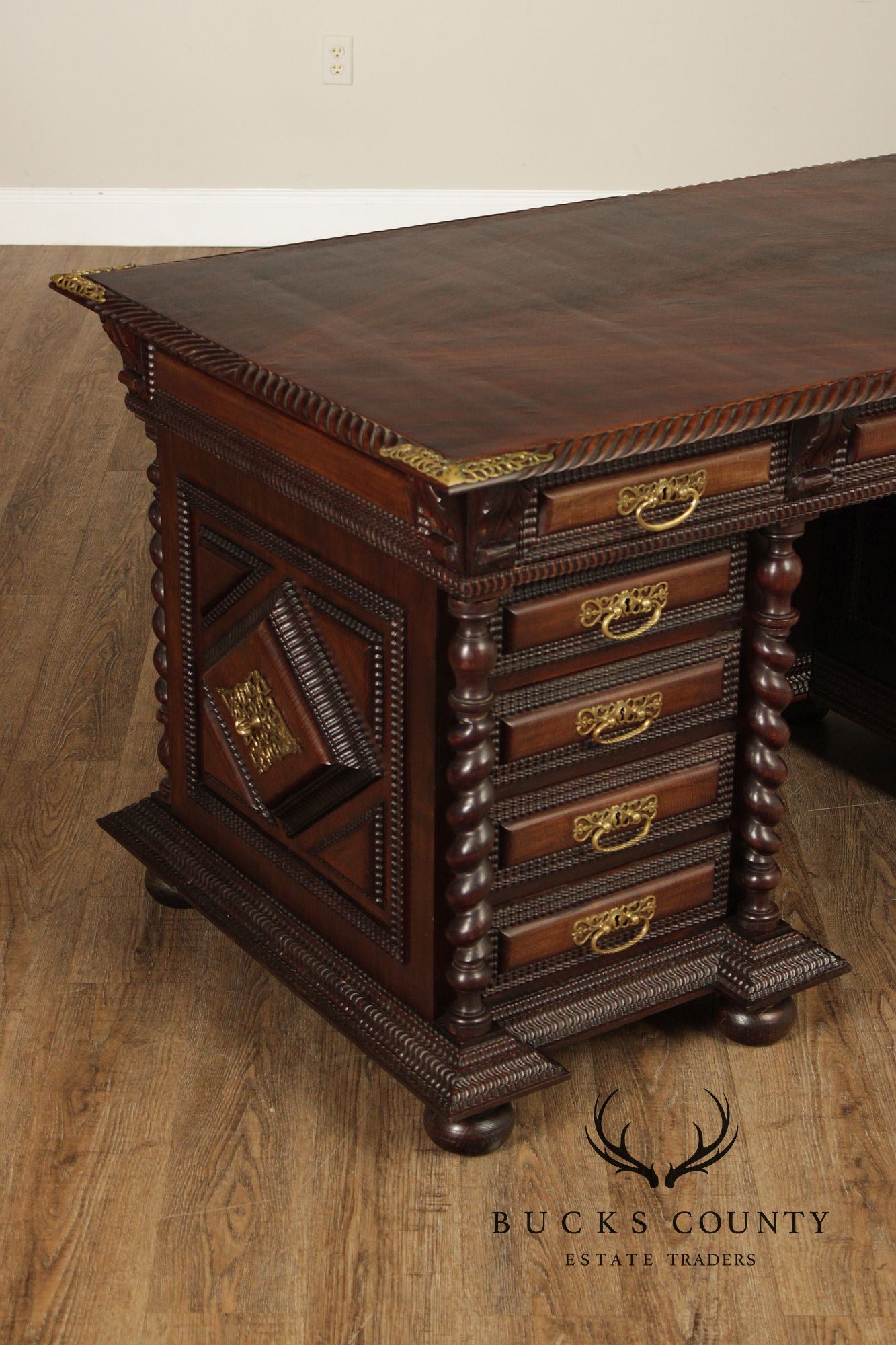 Antique Anglo Indian Carved Executive Desk