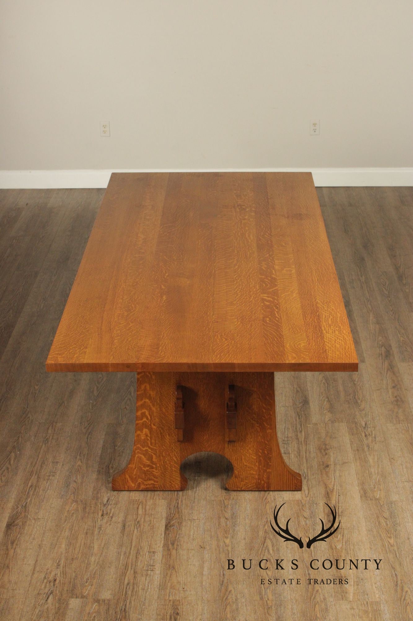 Stickley Mission Collection Oak Keyhole Trestle Dining Table