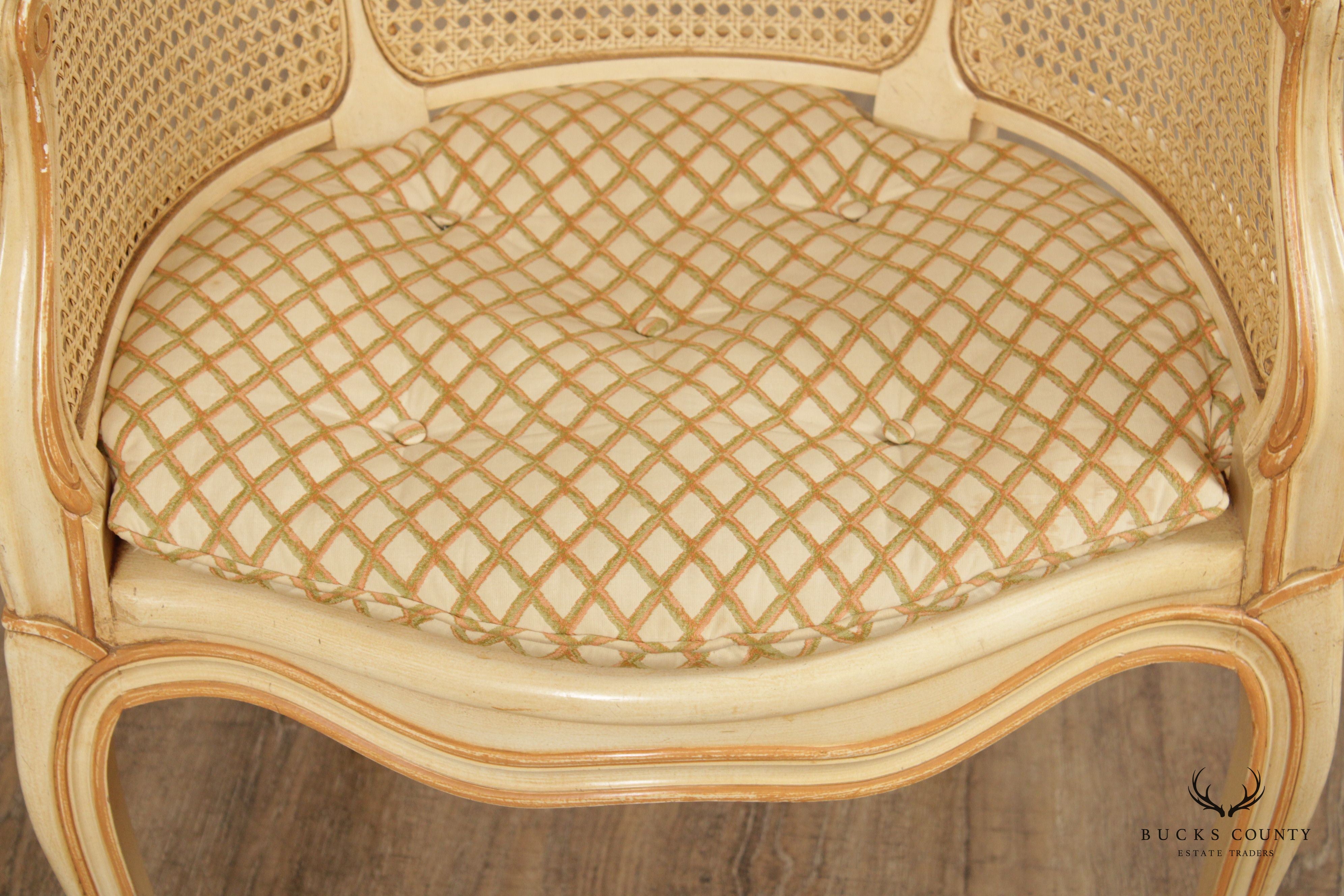 Kindel French Louis XV Style Cane Barrel Back Accent Chair