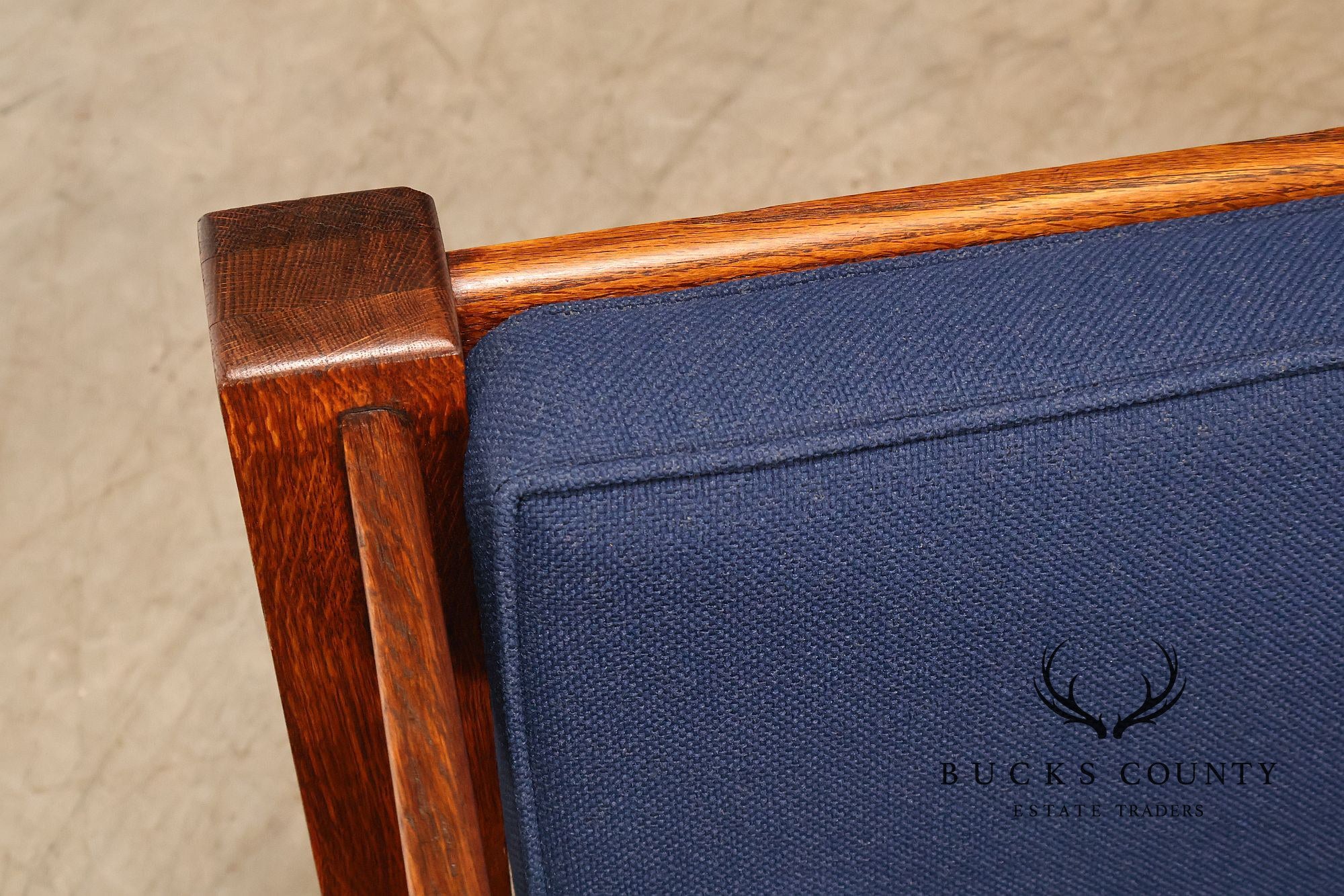 Phoenix Mission Style Quarter Sawn Oak Plank Sofa With Blue Cushions