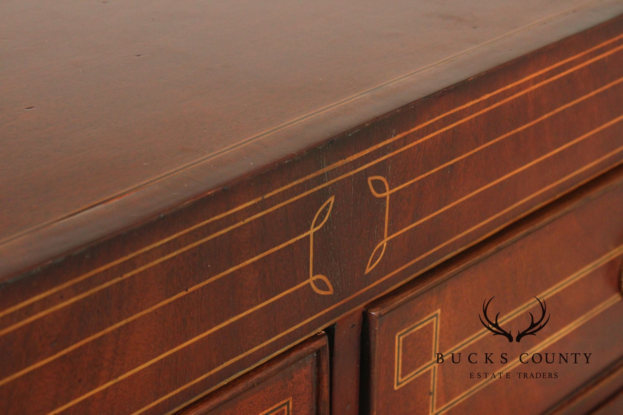 Edwardian Style Custom Mahogany Inlaid High Chest Of Drawers