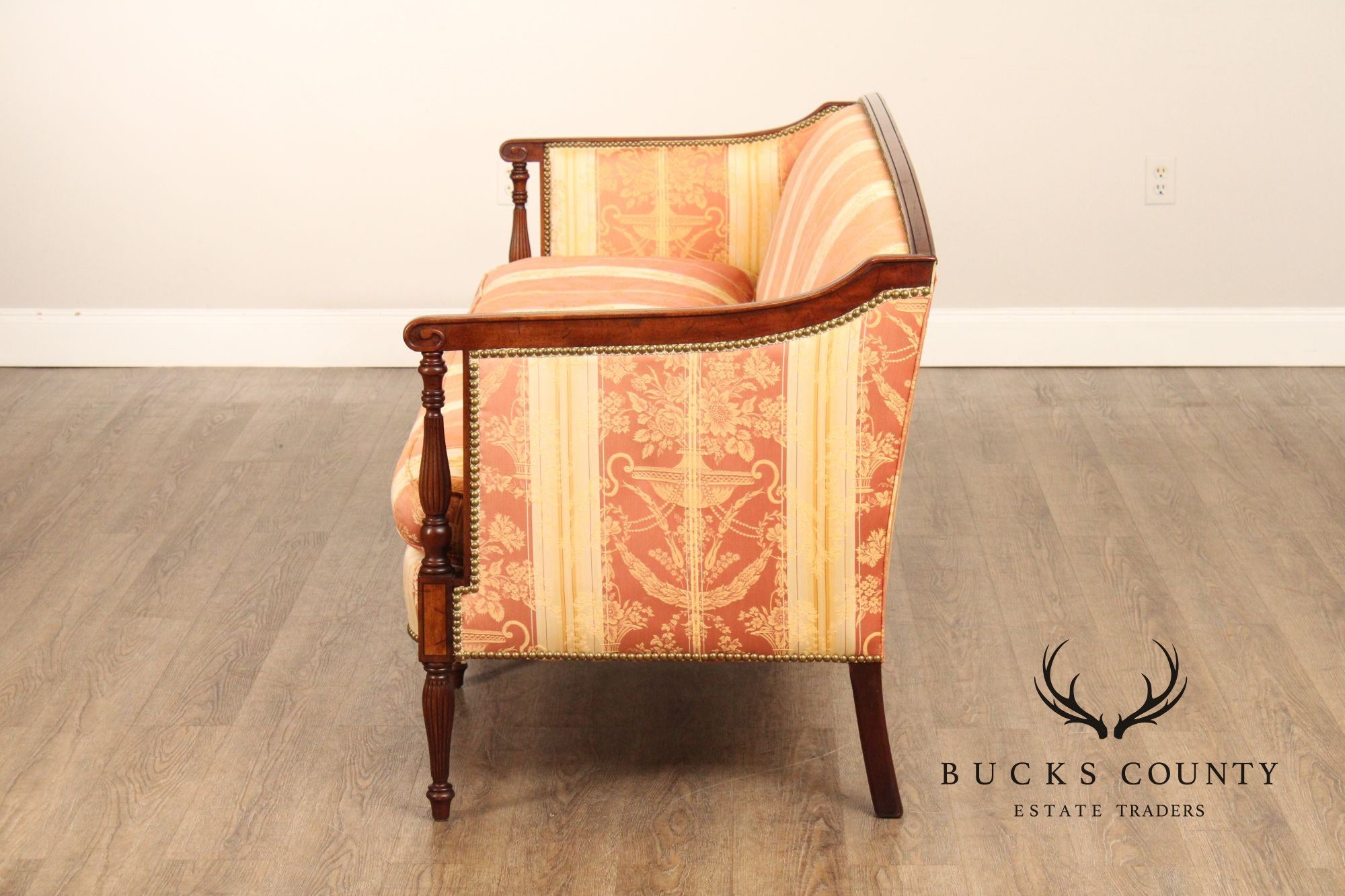 Sheraton Style Carved Mahogany and Down Sofa