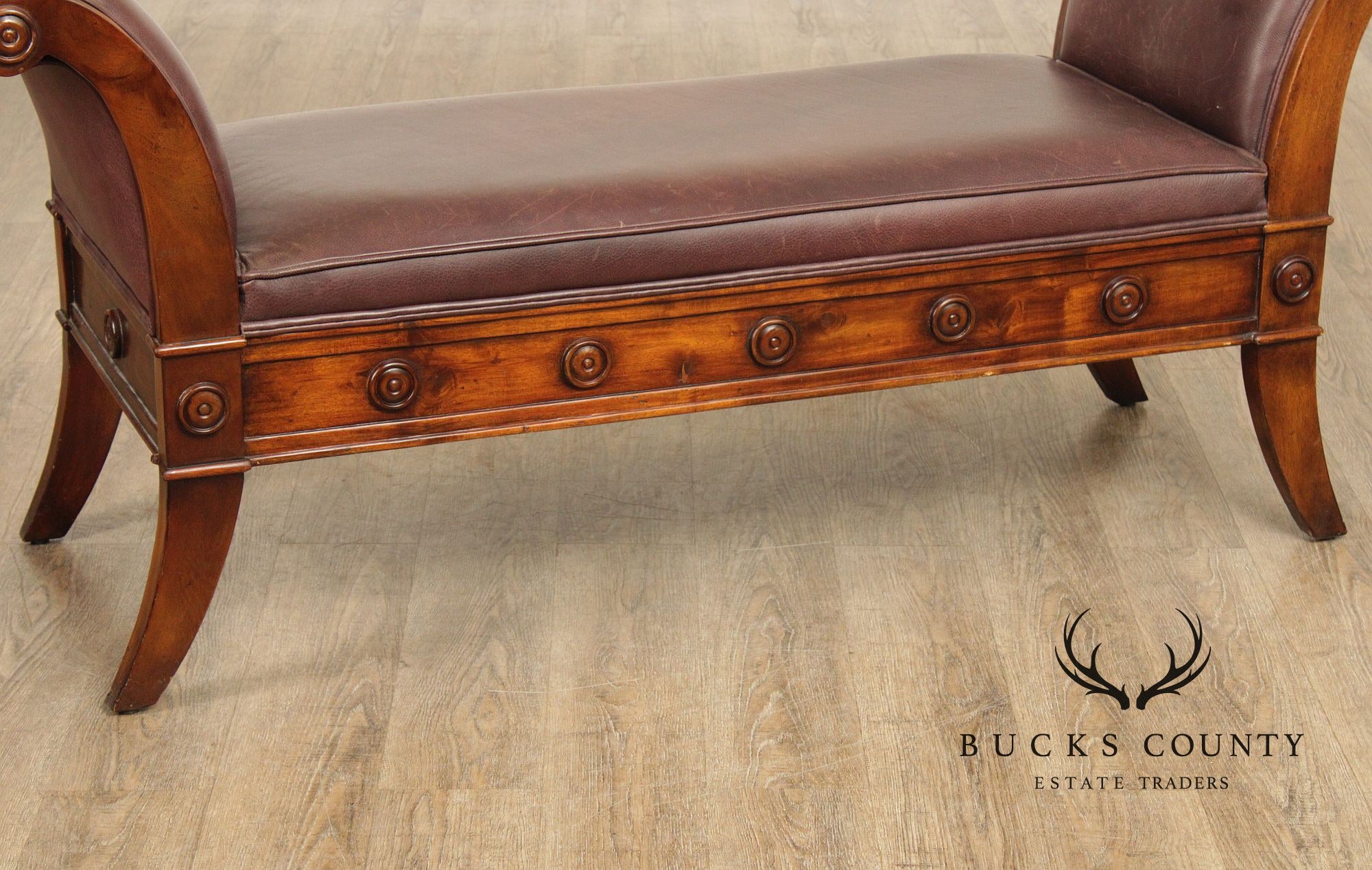 Theodore Alexander Carved Mahogany and Leather Window Bench